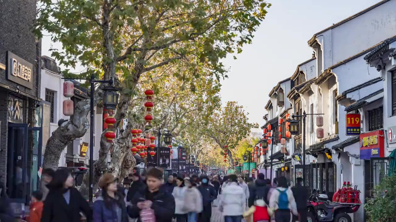 延时-无锡清名桥古运河景区 古镇商业街视频素材画面3