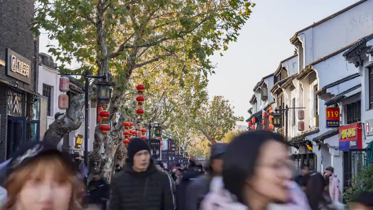 延时-无锡清名桥古运河景区 古镇商业街视频素材画面4