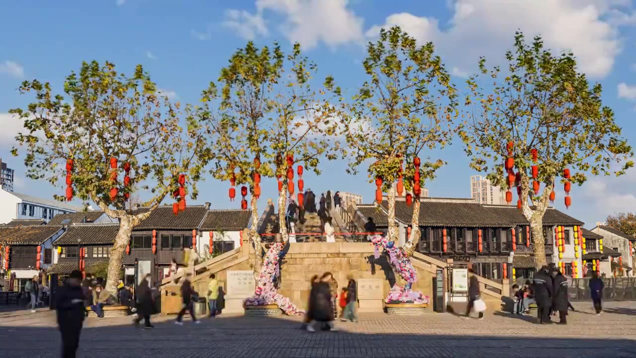 延时-无锡清名桥古运河景区视频素材画面3