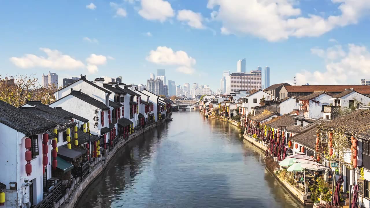 延时-无锡清名桥古运河景区视频素材画面4