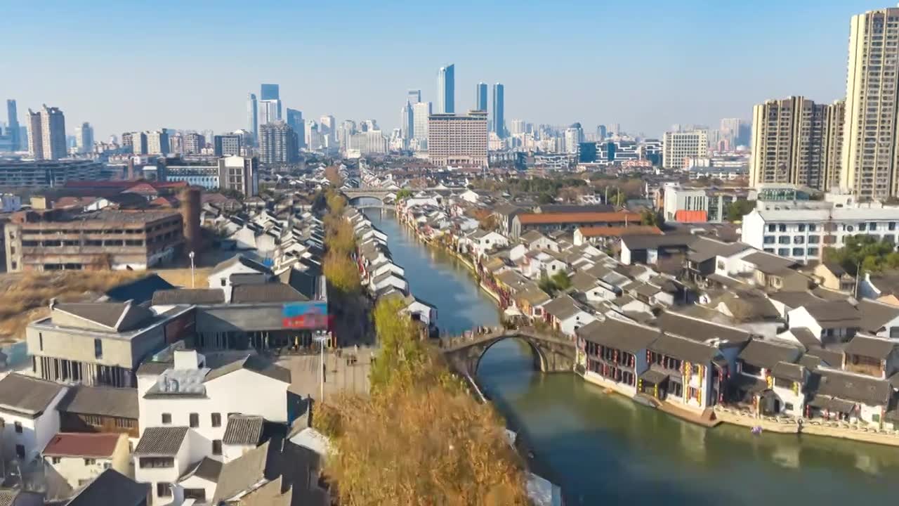 延时-无锡清名桥古运河景区航拍视频素材画面1