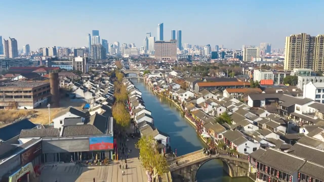 延时-无锡清名桥古运河景区航拍视频素材画面3