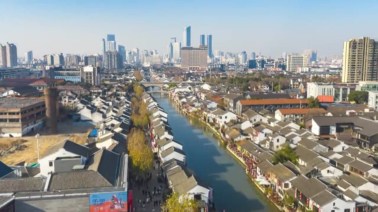 延时-无锡清名桥古运河景区航拍视频素材画面4