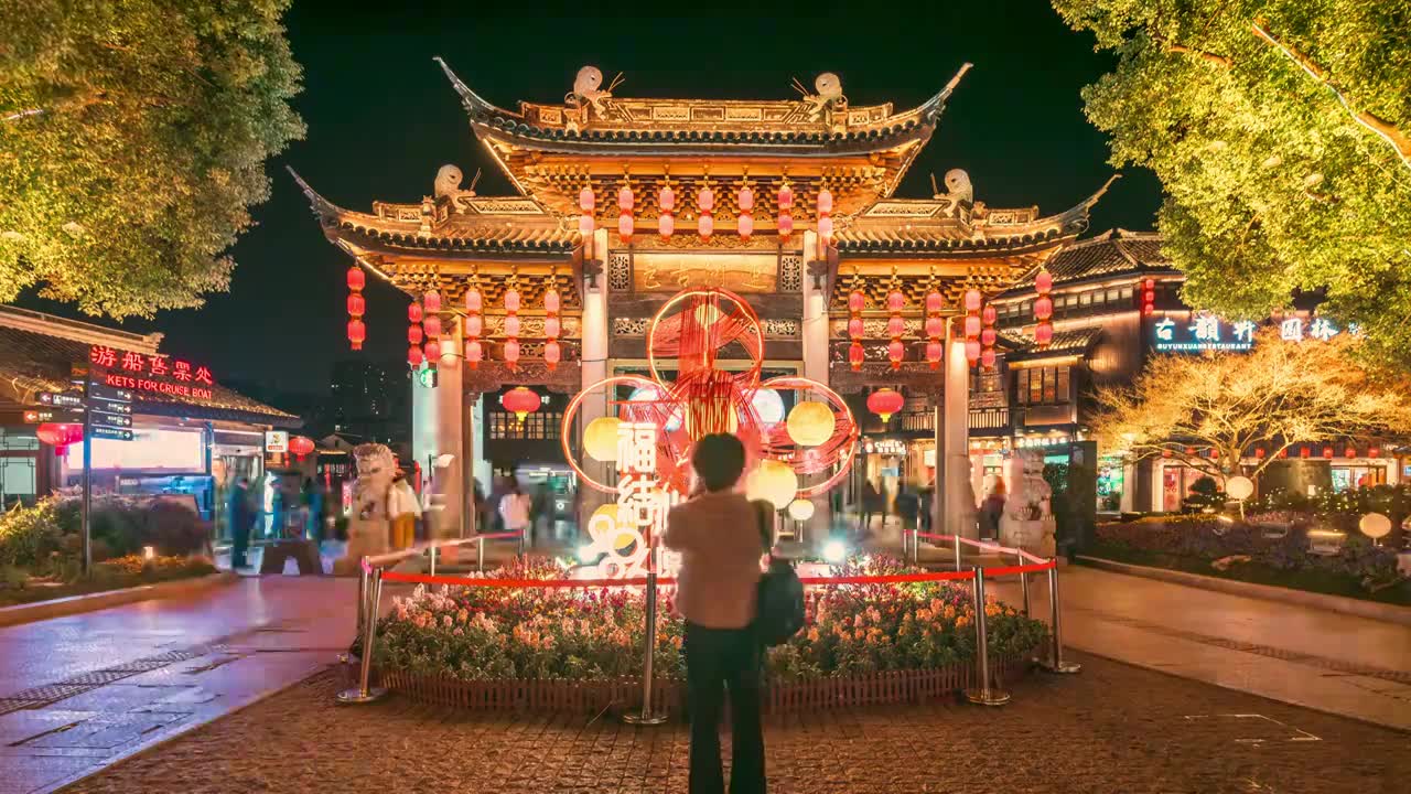 延时-无锡清名桥古运河景区夜景视频素材画面1