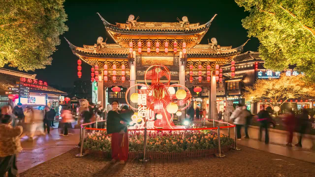 延时-无锡清名桥古运河景区夜景视频素材画面4