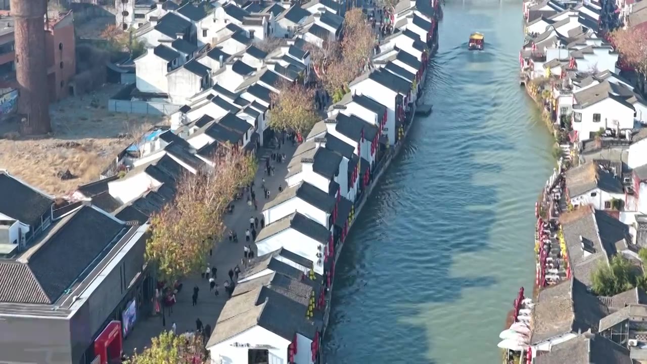 航拍无锡清名桥古运河街区视频素材画面4