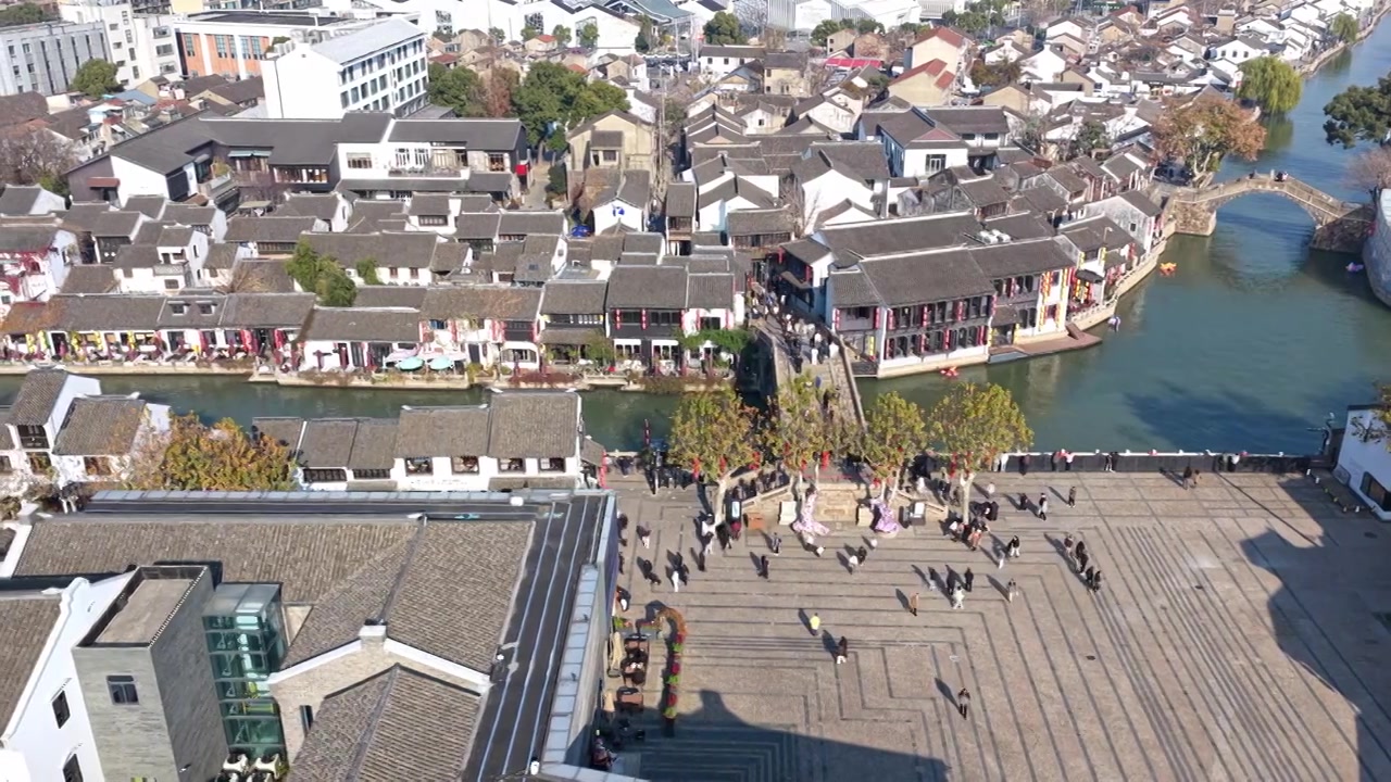 航拍无锡清名桥古运河街区视频素材画面3