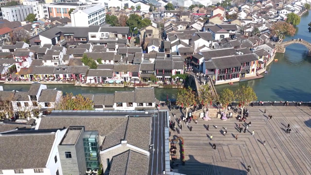 航拍无锡清名桥古运河街区视频素材画面4