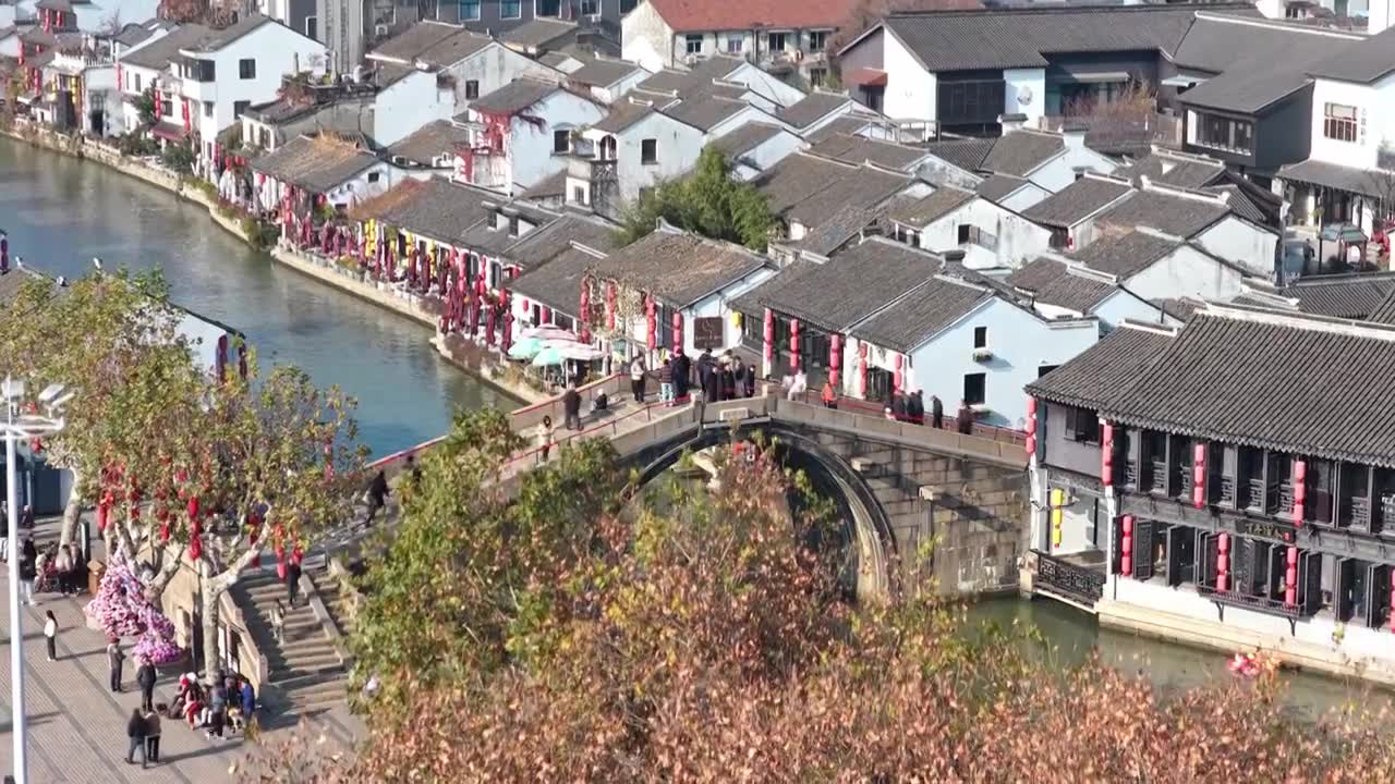 航拍无锡清名桥古运河街区视频素材画面1