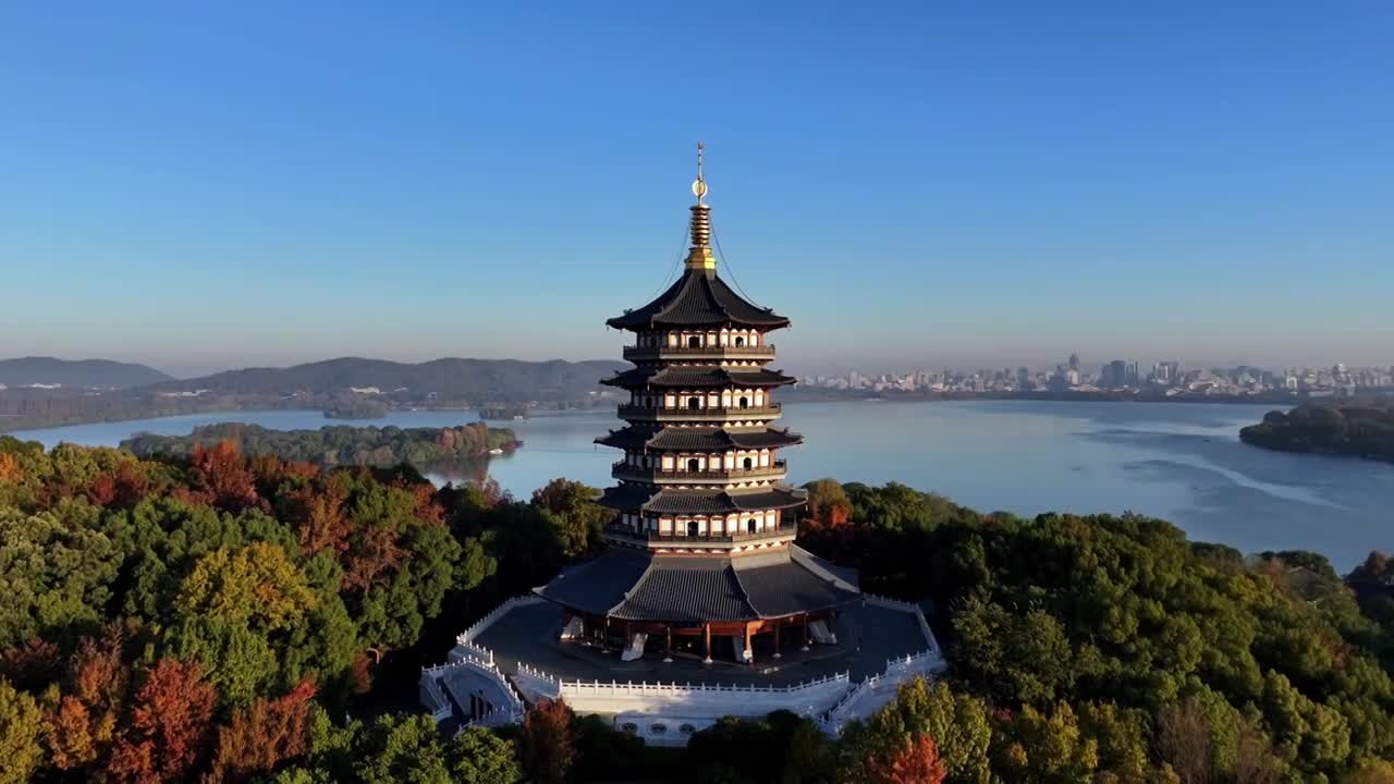 合集-浙江杭州西湖秋季航拍视频素材画面1