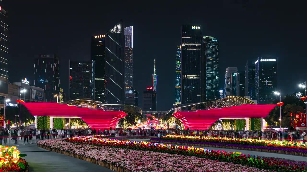 广州新中轴线天河花市夜景视频素材画面4