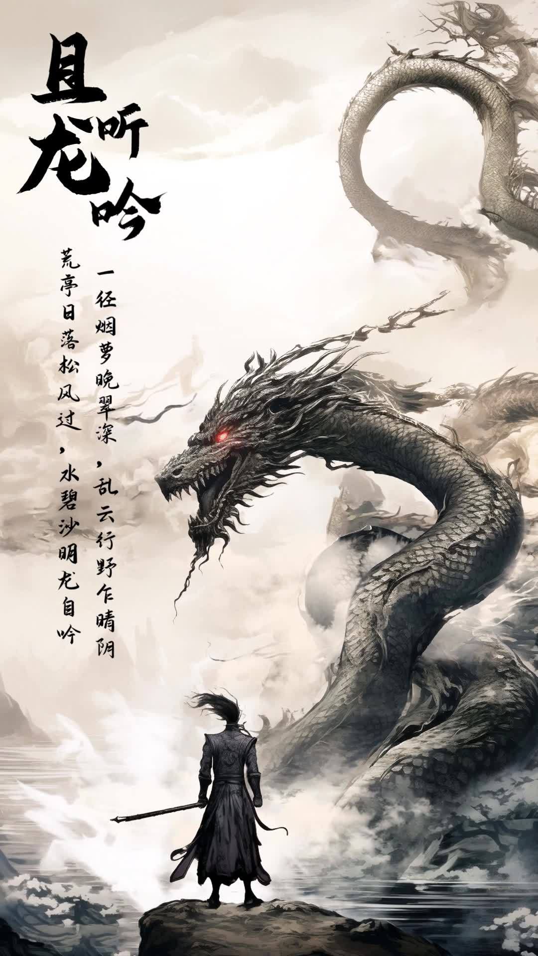 武侠中国龙水墨震撼竖屏标题模板视频素材画面1