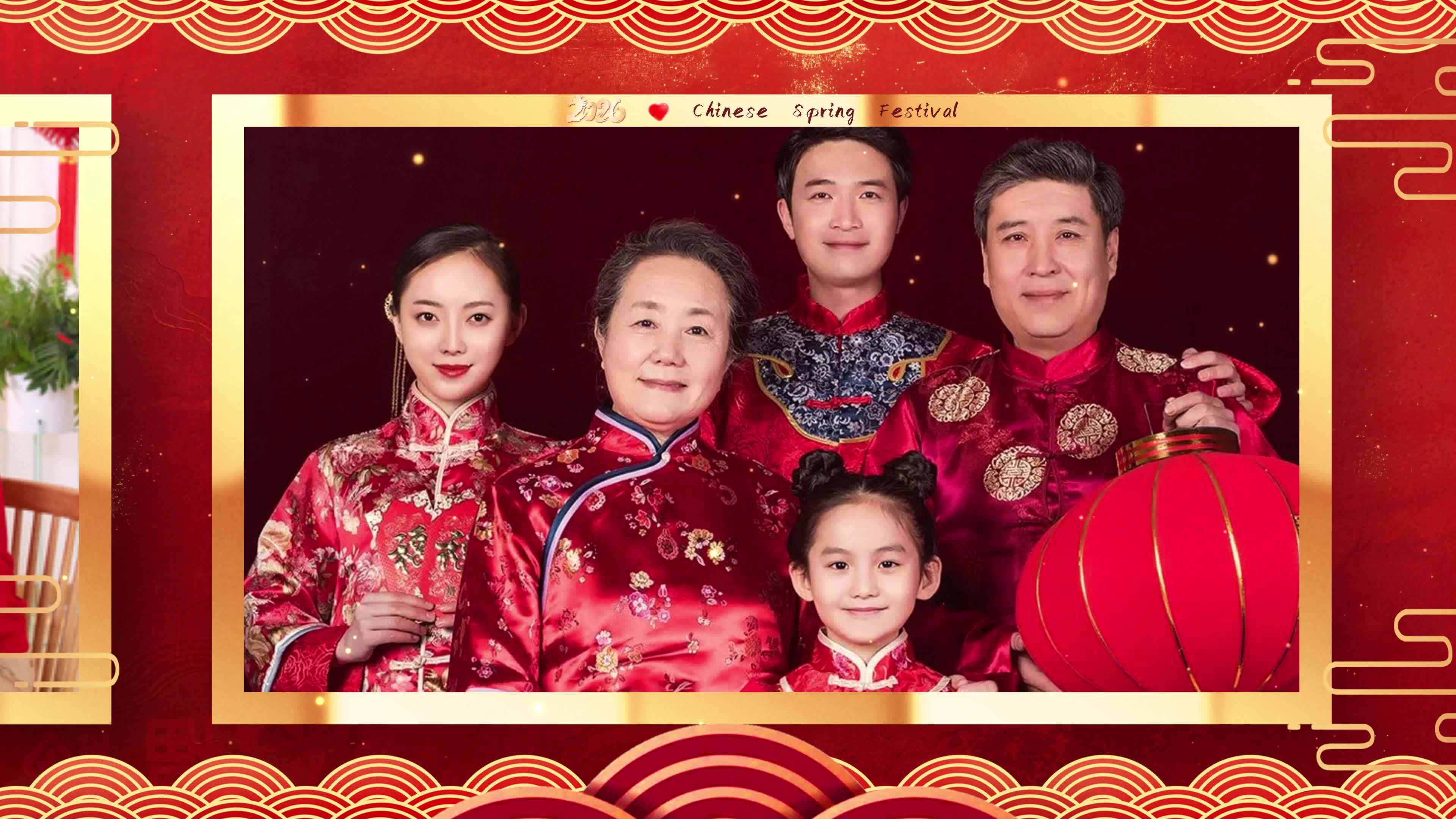 2026春节国风多图温馨照片墙标题片头视频素材画面1