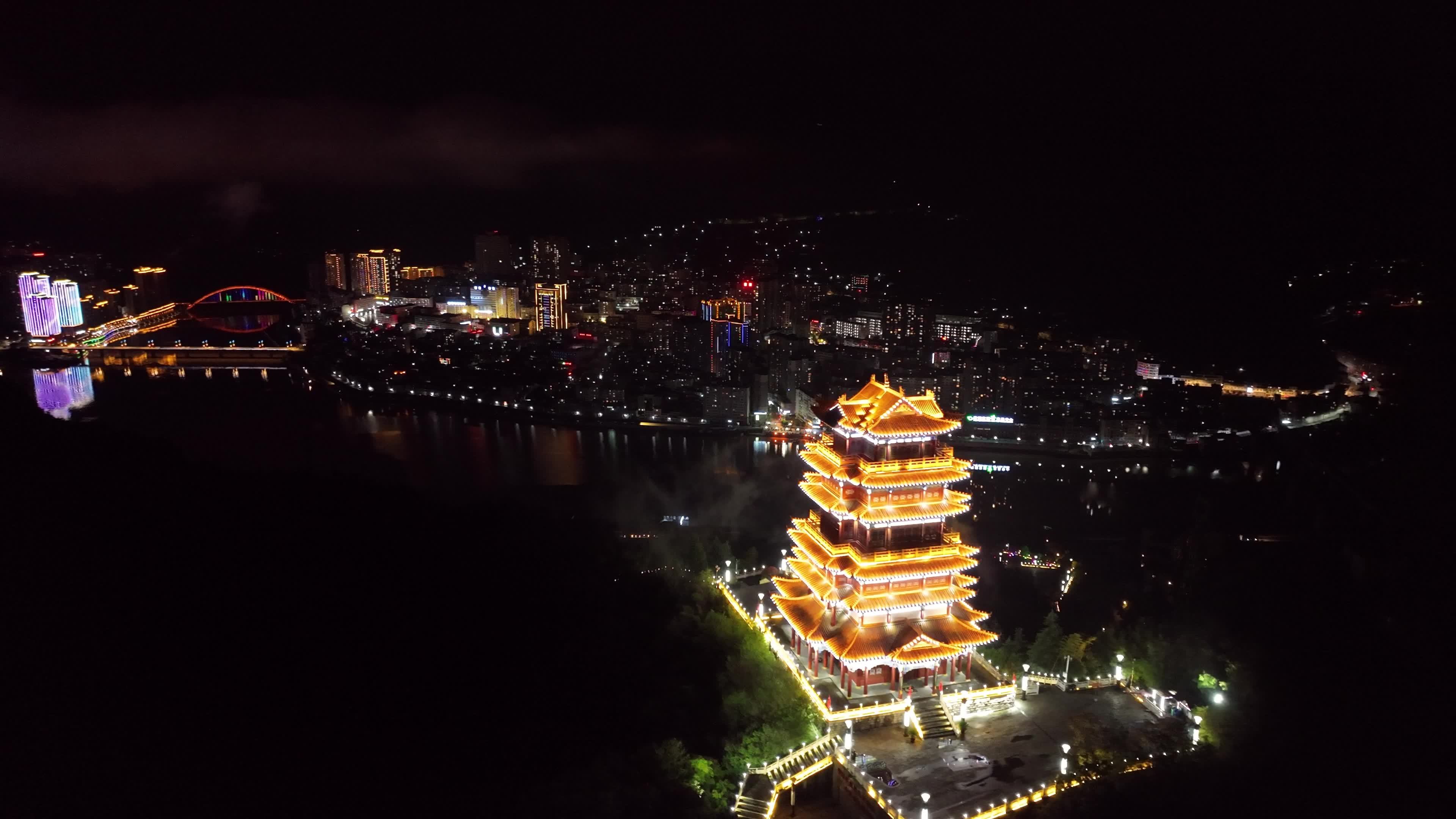航拍4K高清紫阳文笔山夜景视频素材画面4