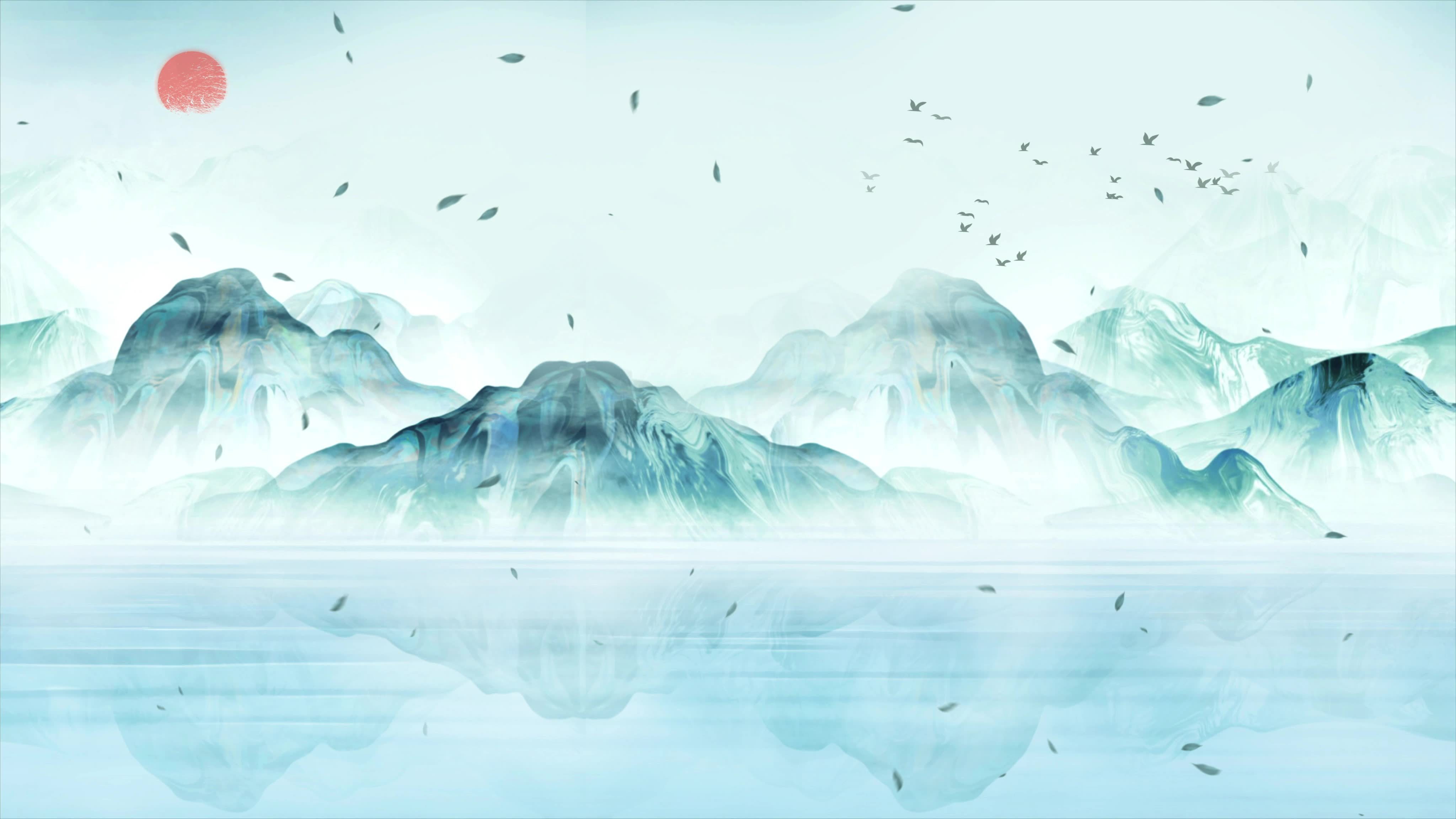 4K水墨山水循环背景视频素材画面1
