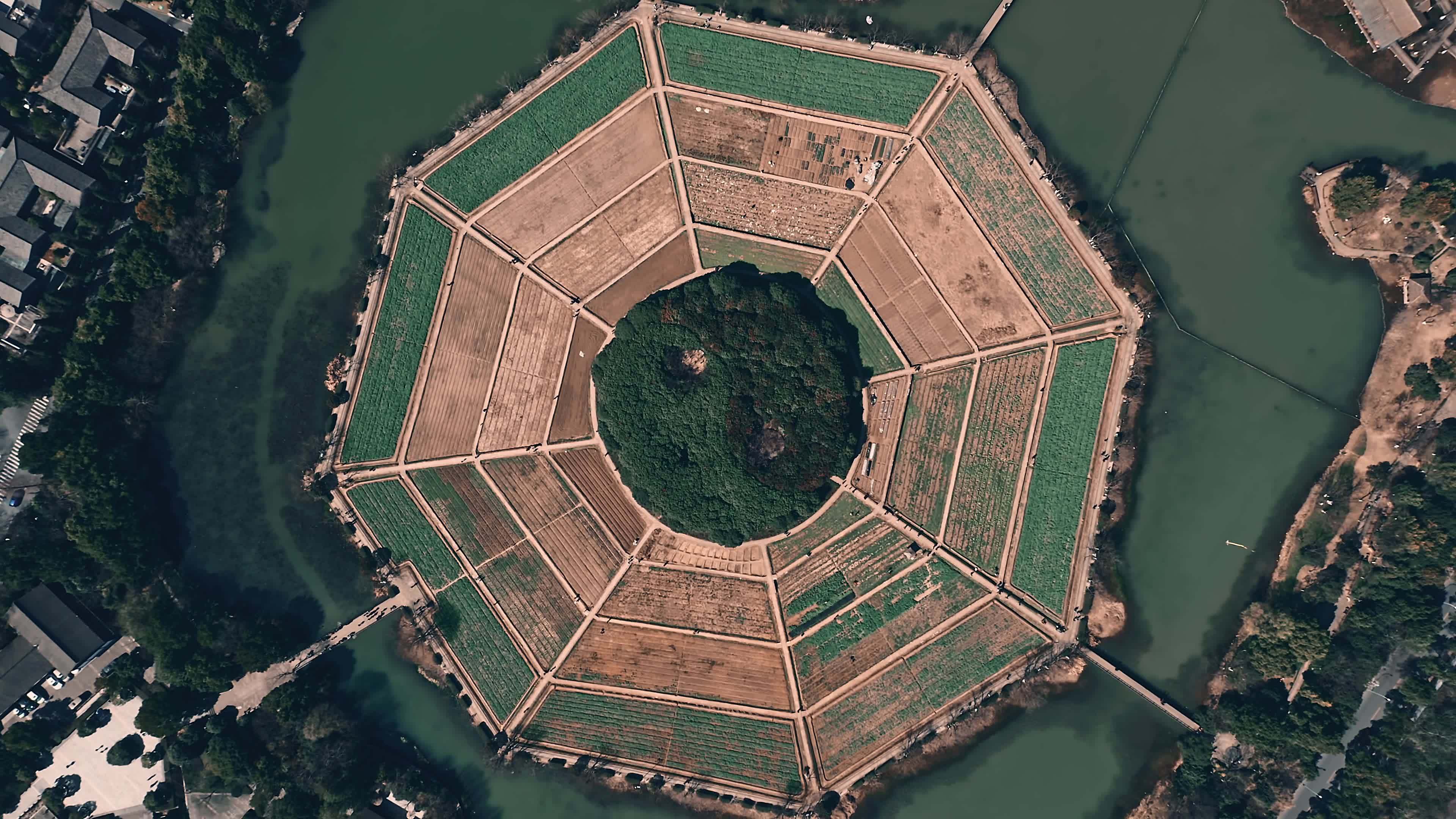 杭州八卦田景区4k航拍（2）视频素材画面1