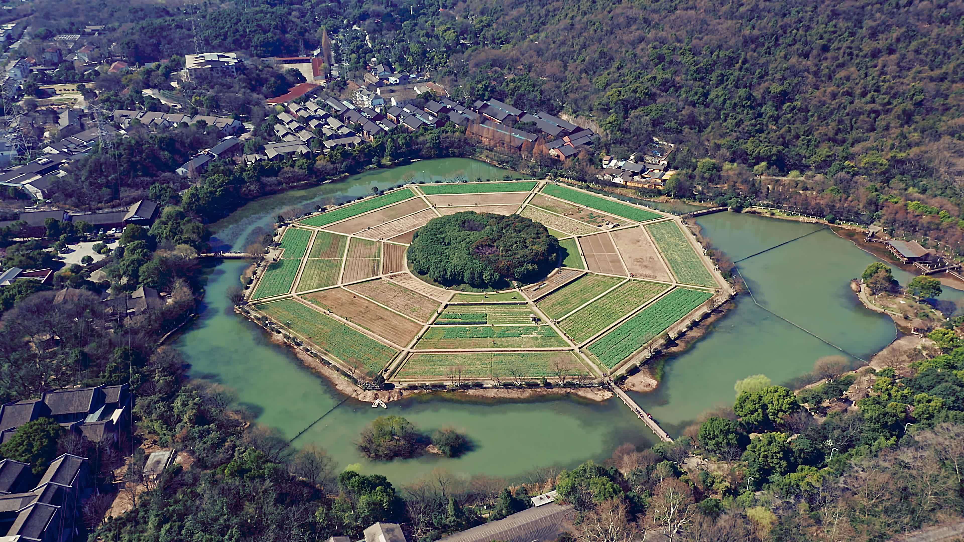 杭州八卦田景区4k航拍（1）视频素材画面1