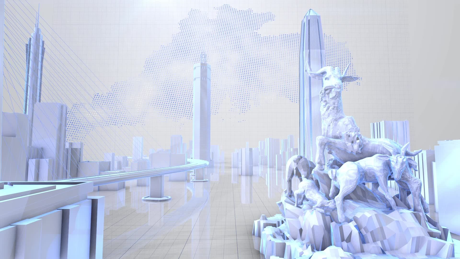 蓝色科技广东三维片头广州塔港珠澳大桥城市视频素材画面1