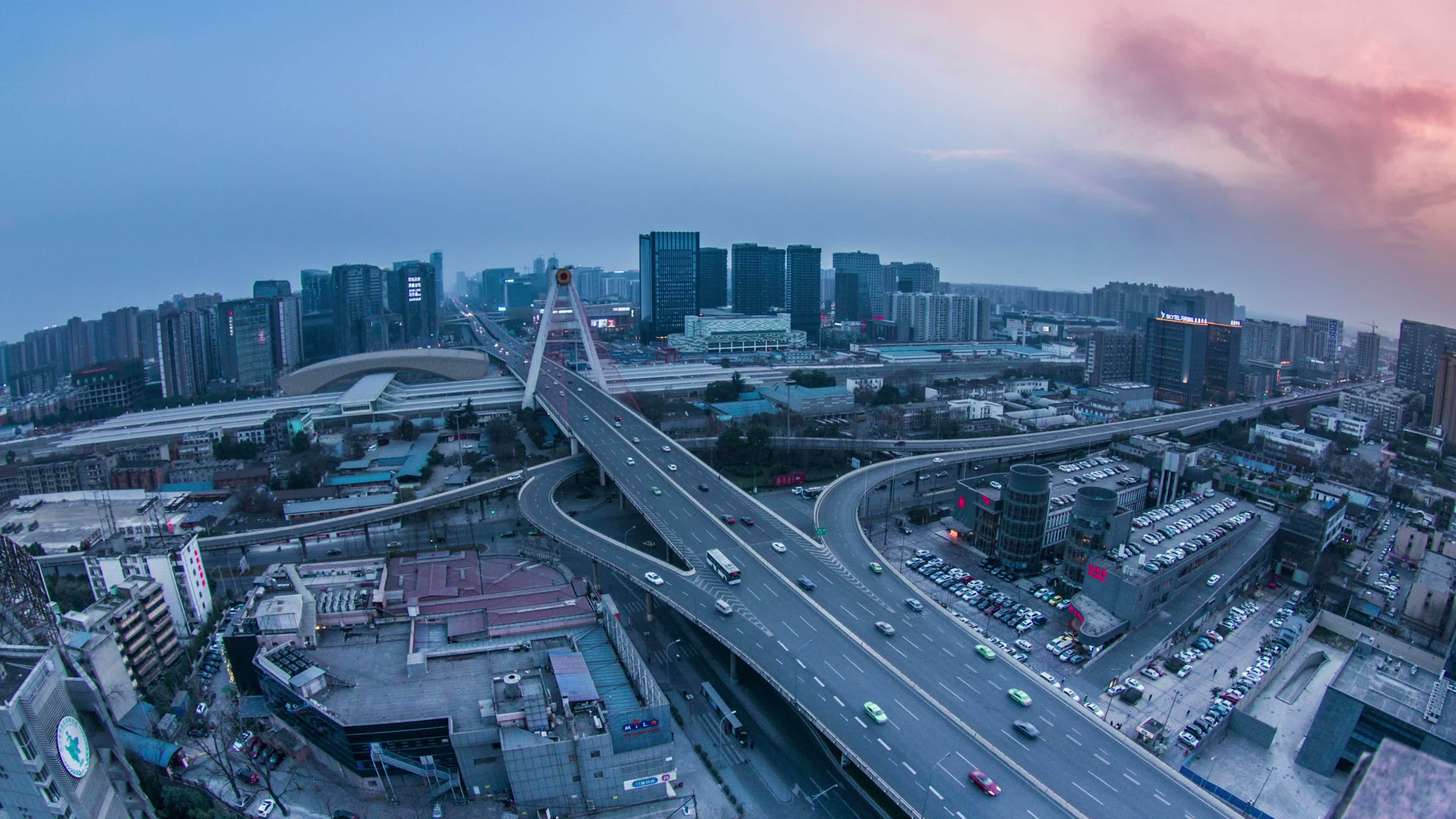 成都天府立交桥夜景延时视频素材画面1