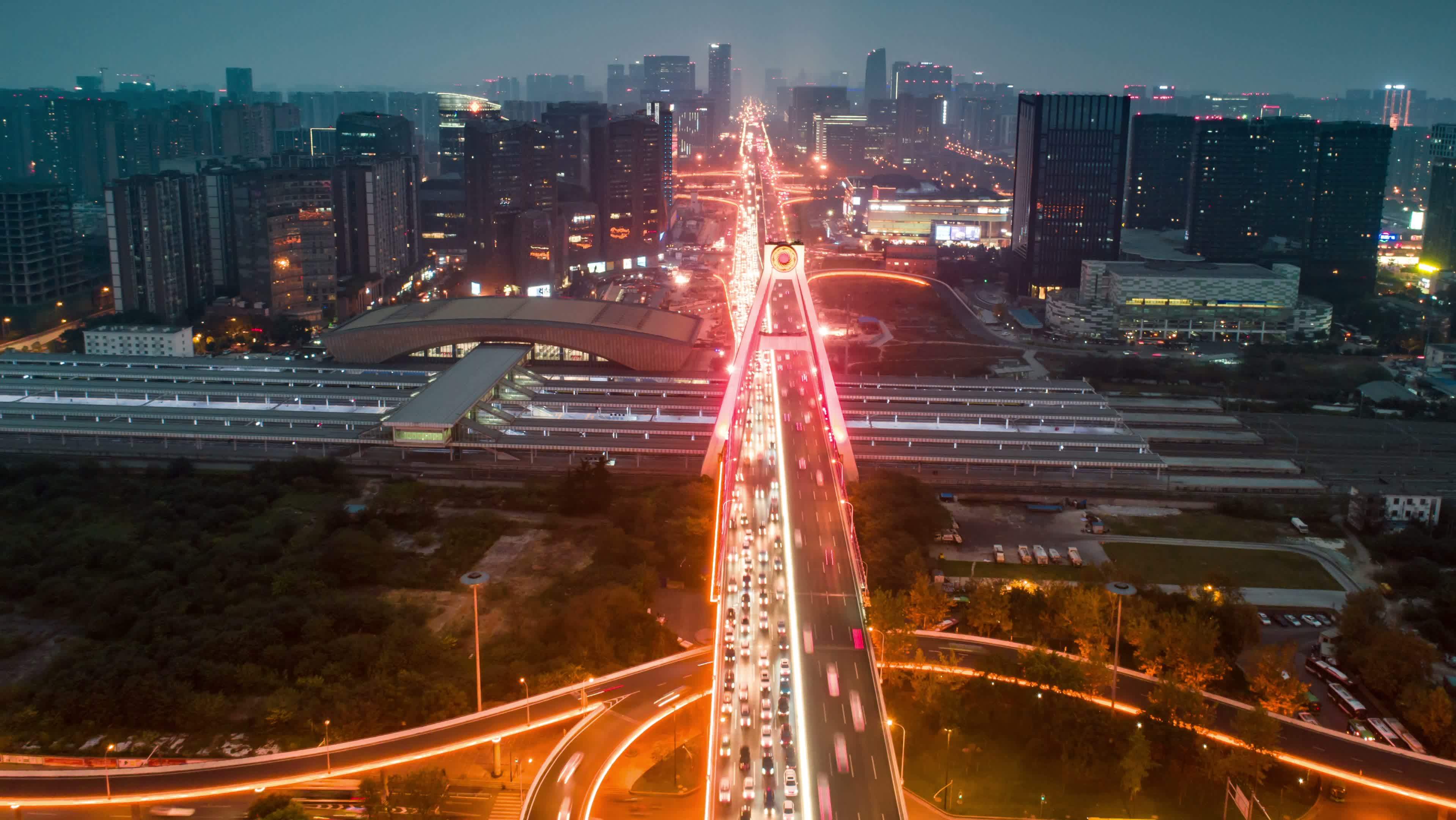 成都天府立交桥夜景航拍视频素材画面3