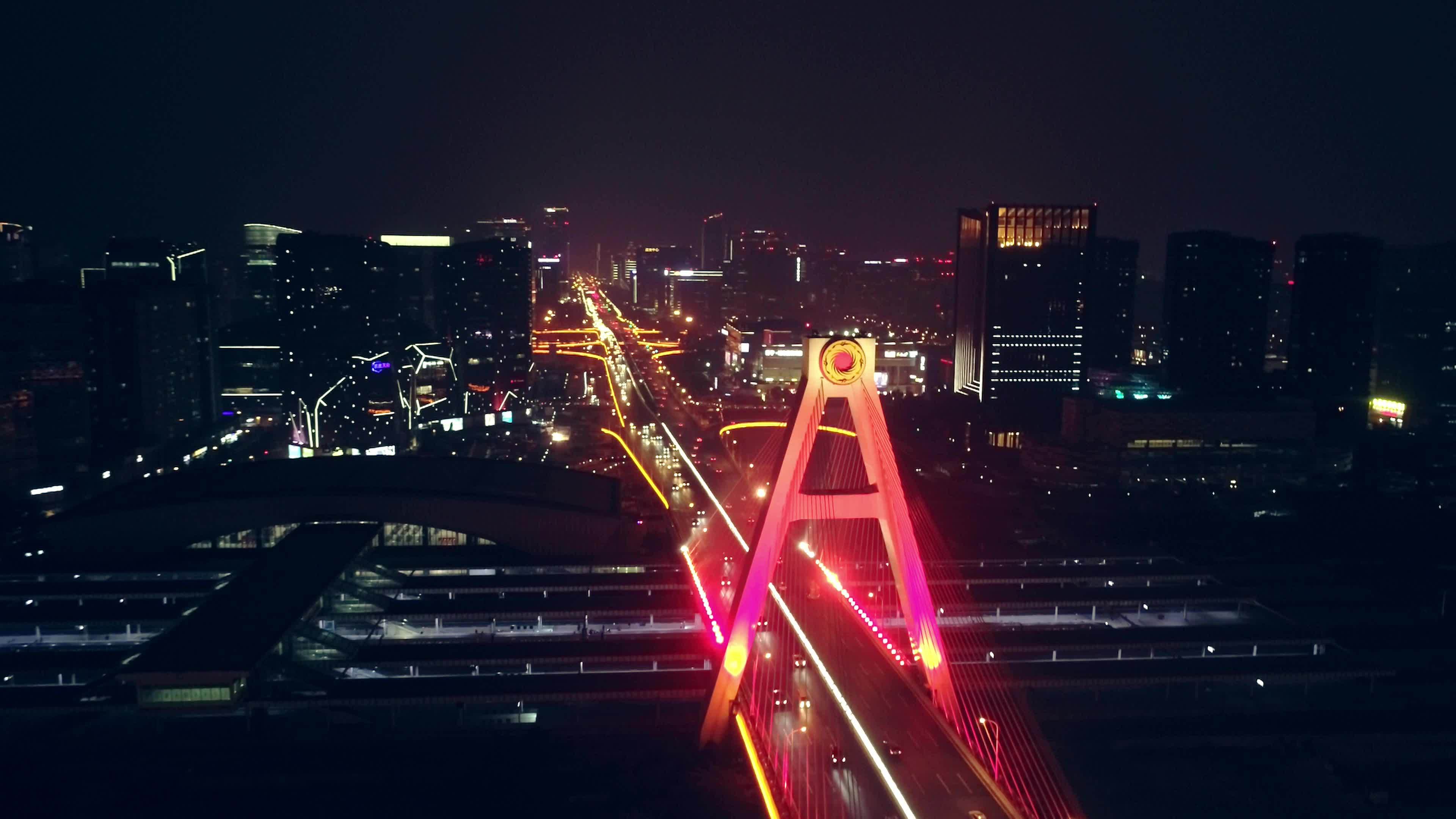 成都天府立交桥夜景航拍视频素材画面1