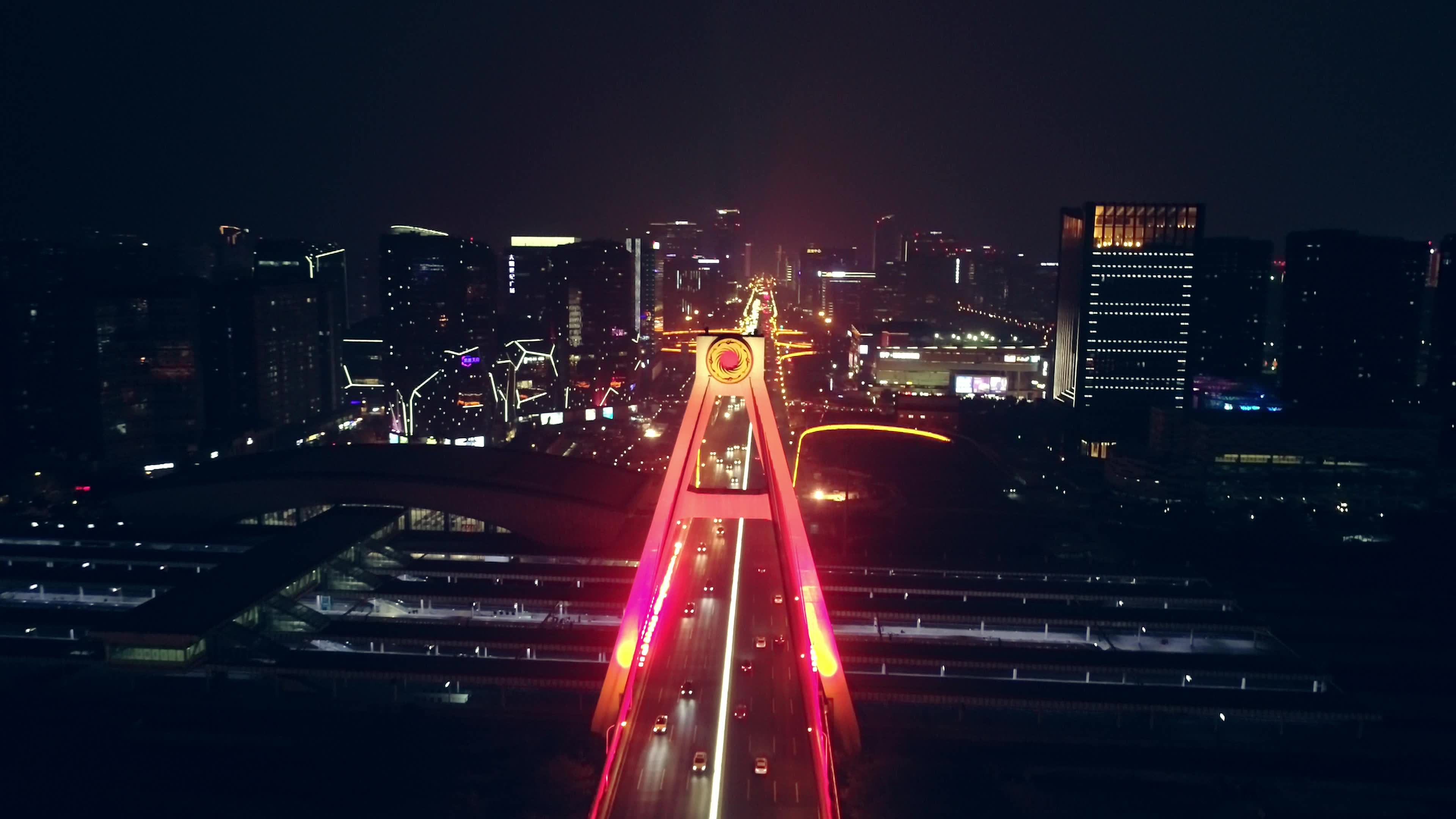 成都天府立交桥夜景航拍视频素材画面2