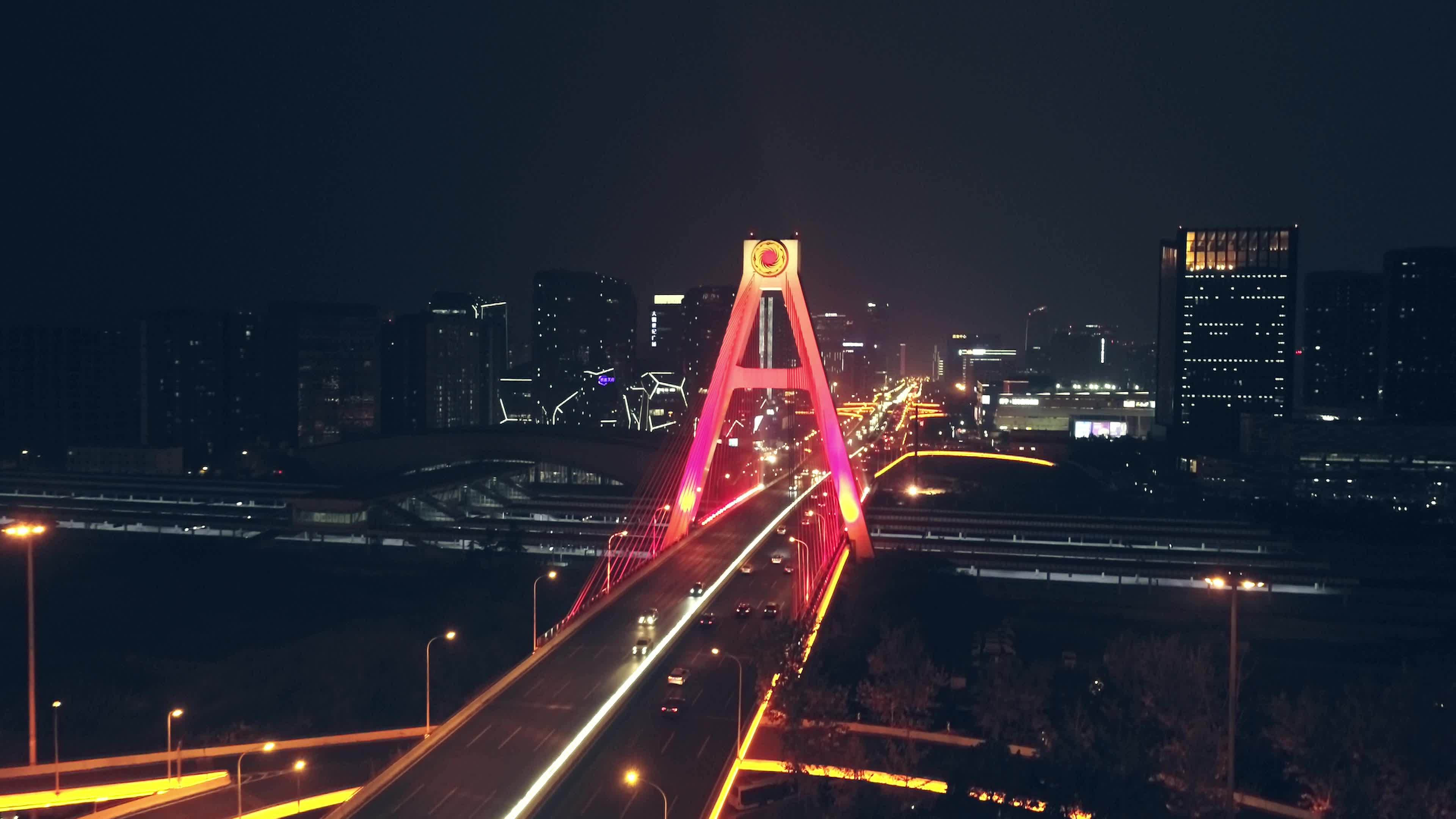 成都天府立交桥夜景航拍视频素材画面1