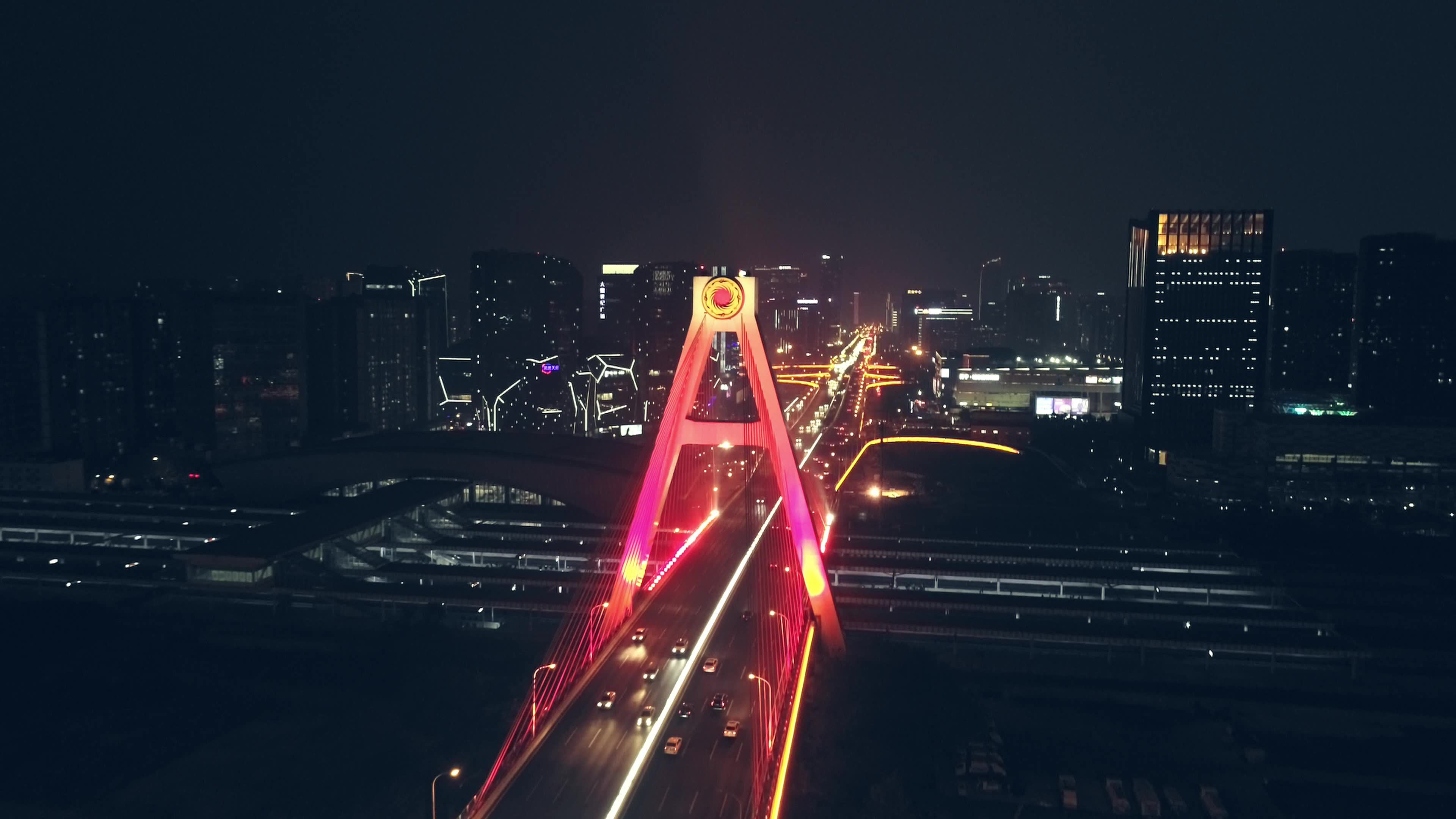 成都天府立交桥夜景航拍视频素材画面4