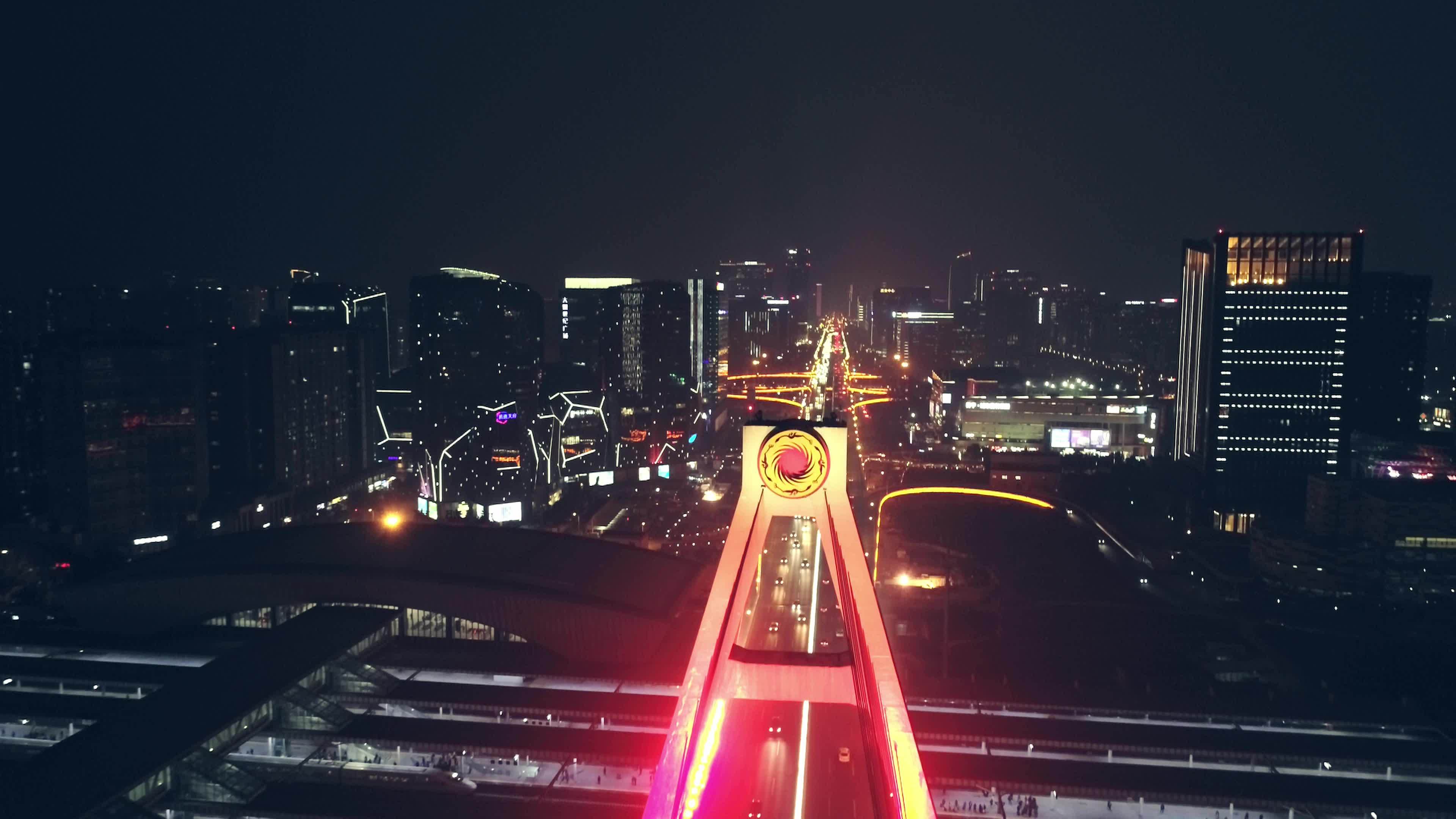 成都天府立交桥夜景航拍视频素材画面1
