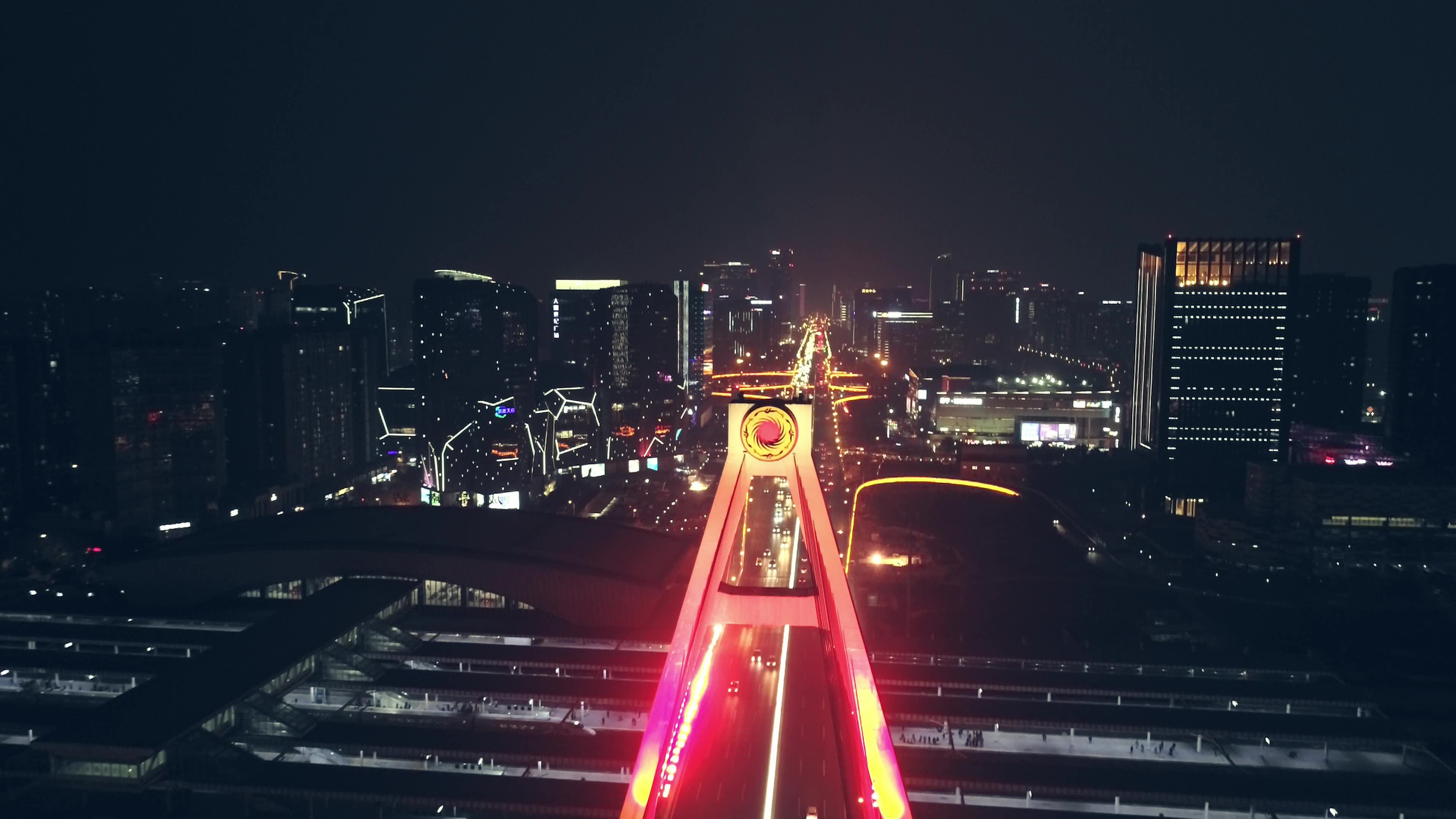 成都天府立交桥夜景航拍视频素材画面4