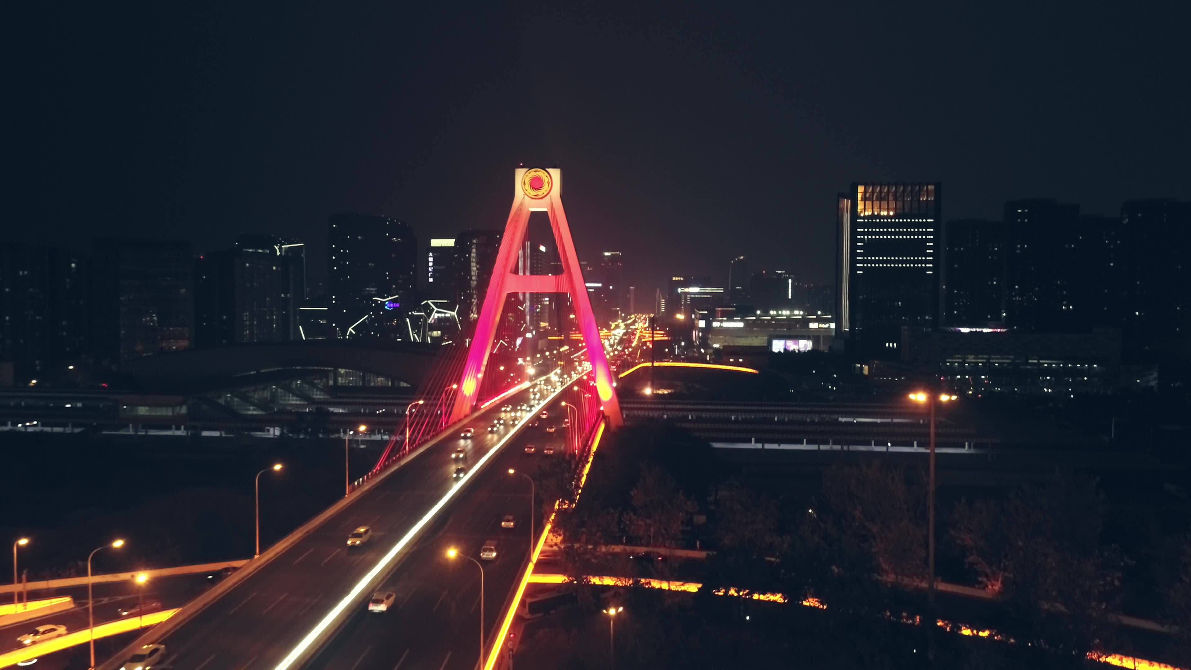 成都天府立交桥夜景航拍视频素材画面1