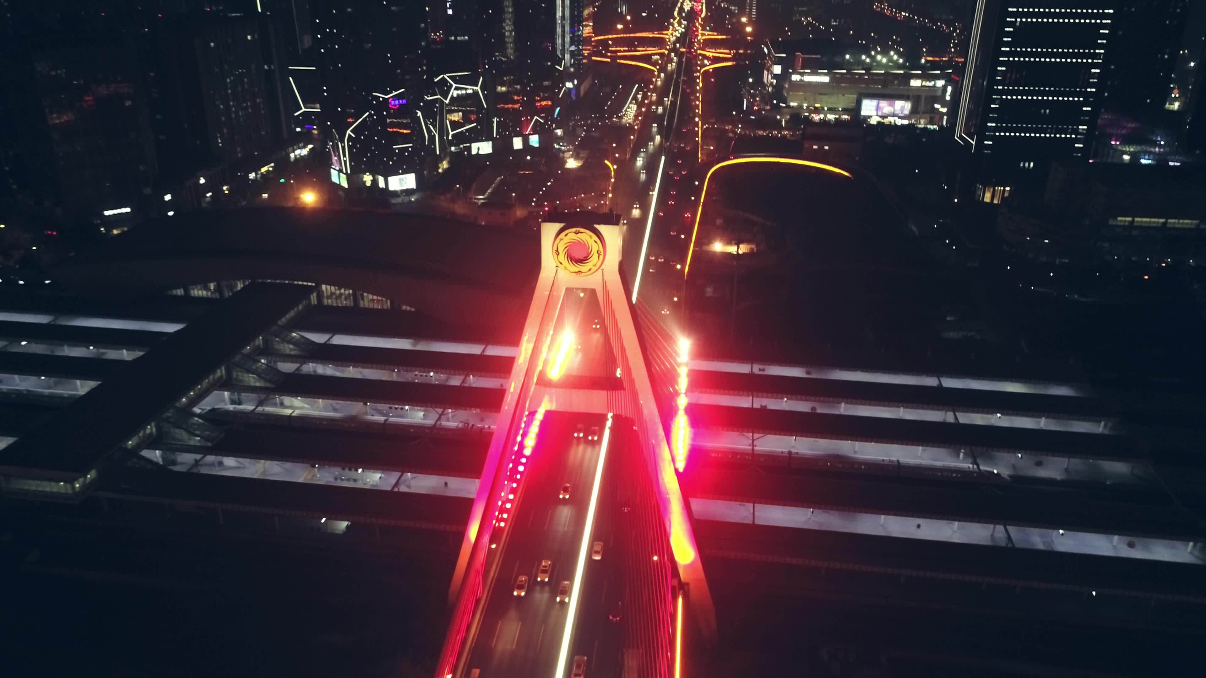成都天府立交桥夜景航拍视频素材画面1