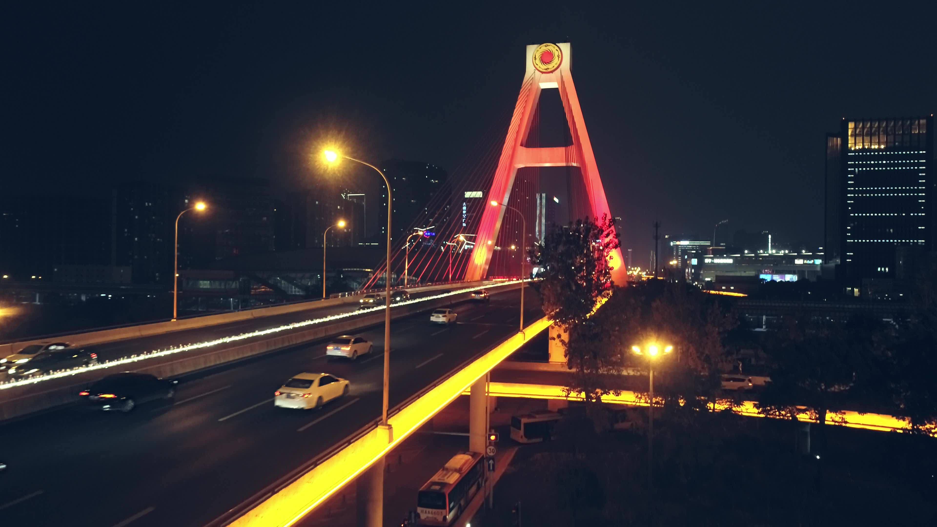 成都天府立交桥夜景航拍视频素材画面1