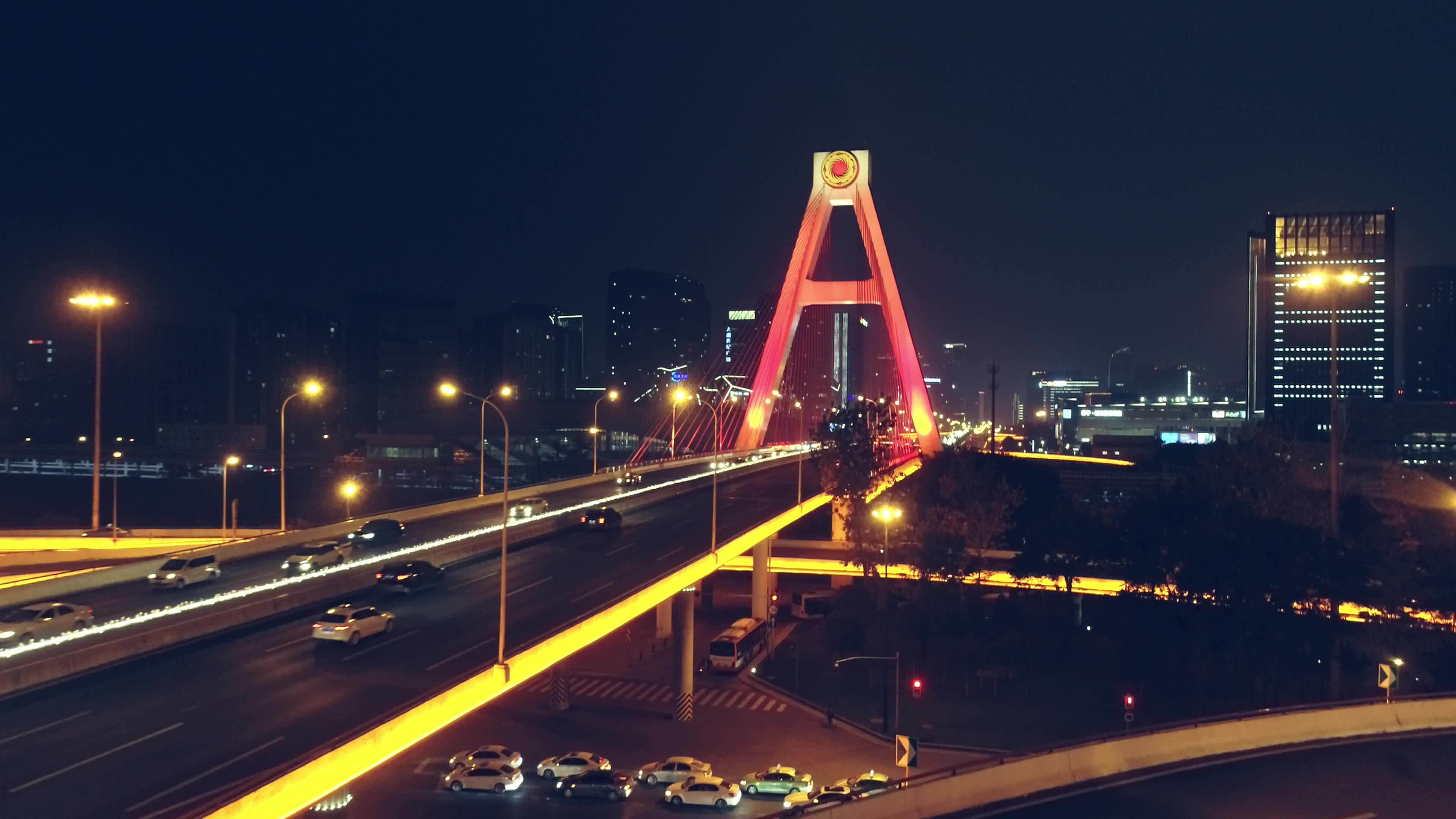 成都天府立交桥夜景航拍视频素材画面1