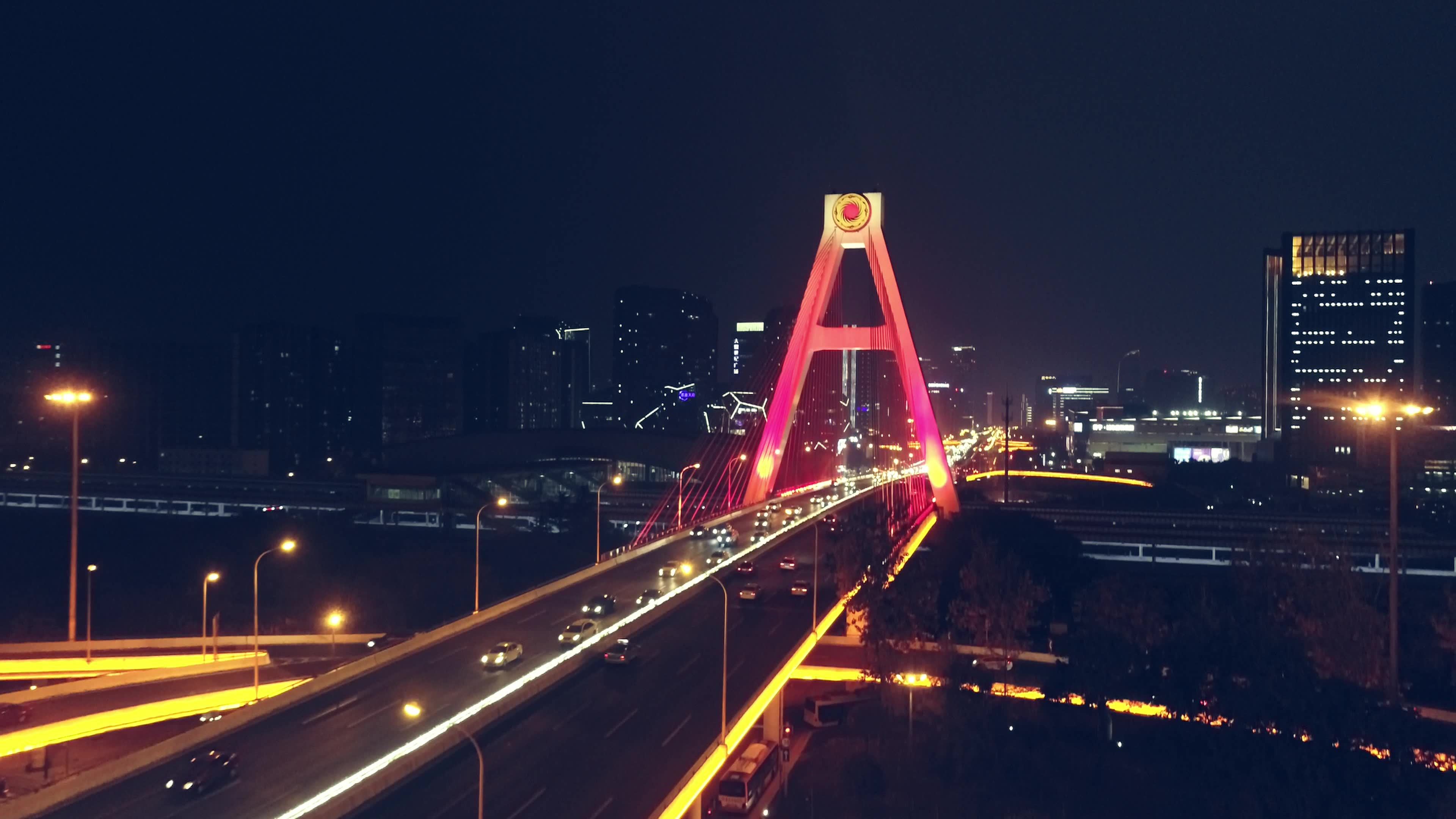 成都天府立交桥夜景航拍视频素材画面2
