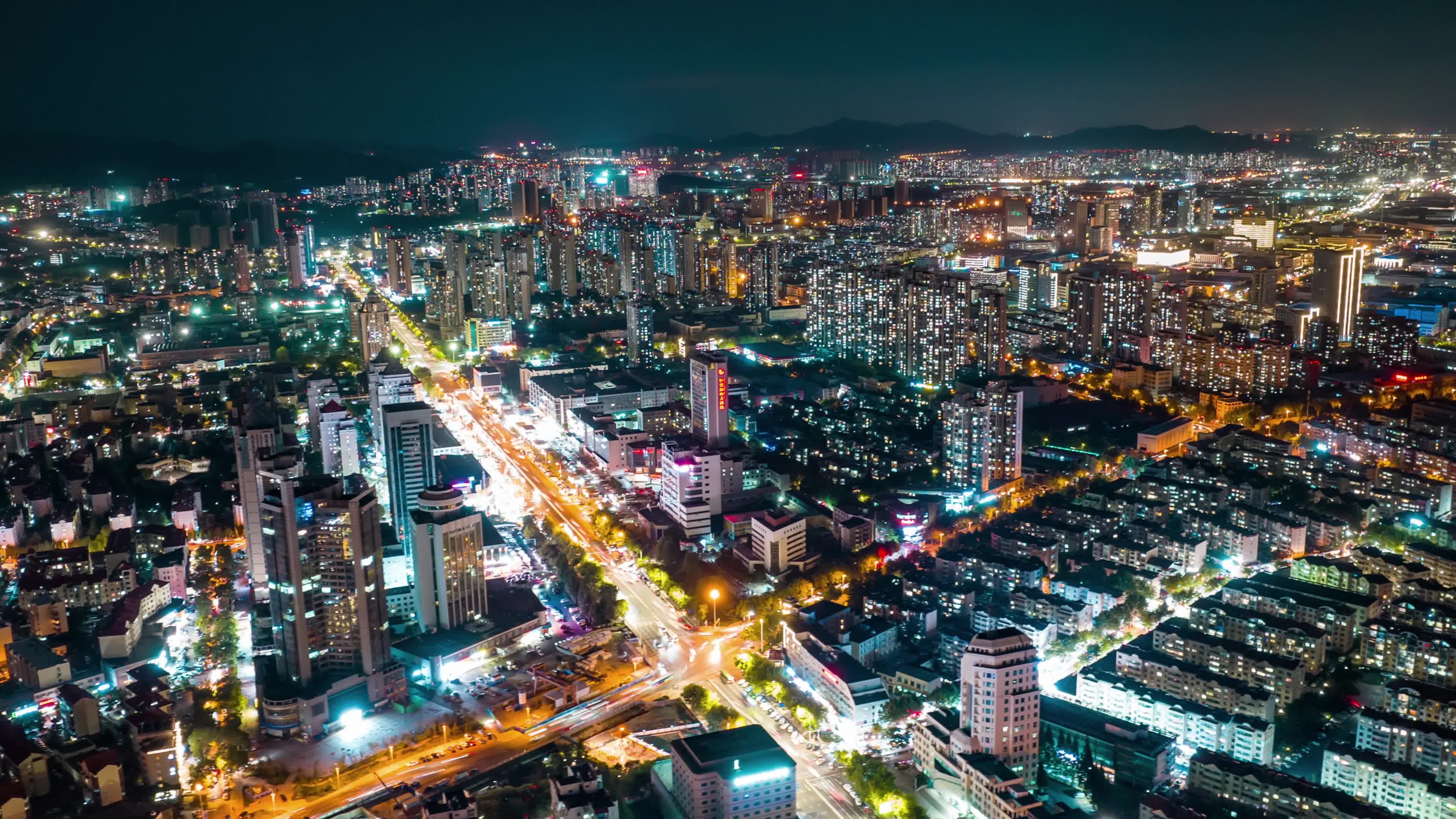 【原创4K】青岛西海岸新区夜景航拍延时视频素材画面1