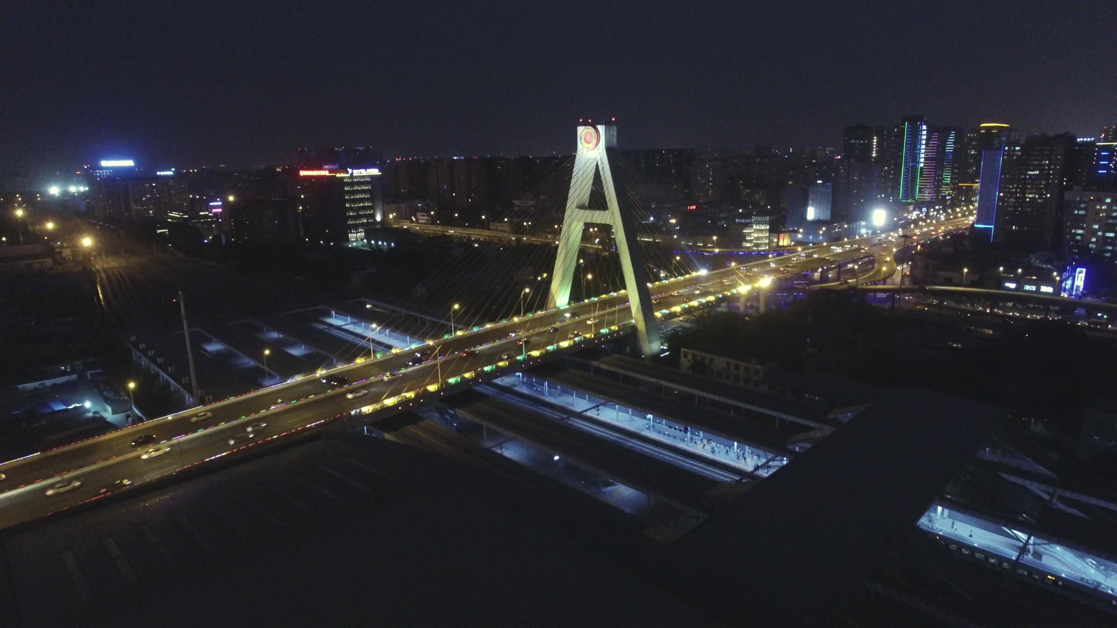 成都市天府立交桥夜景航拍素材视频素材画面1