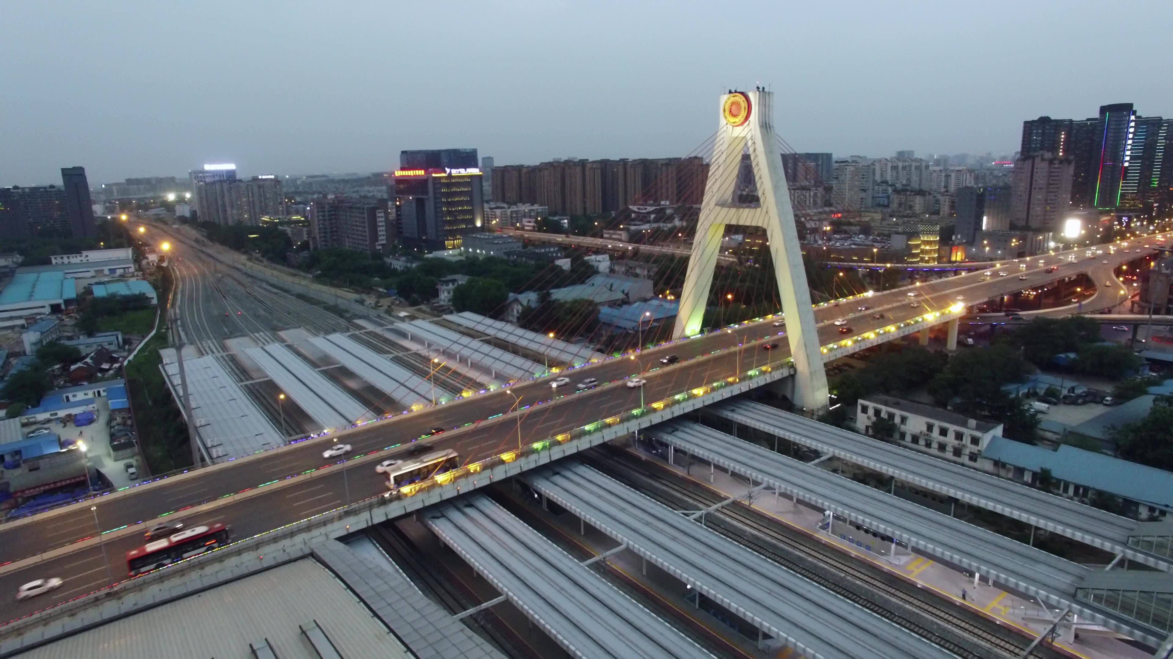 成都市天府立交桥夜景航拍素材视频素材画面1