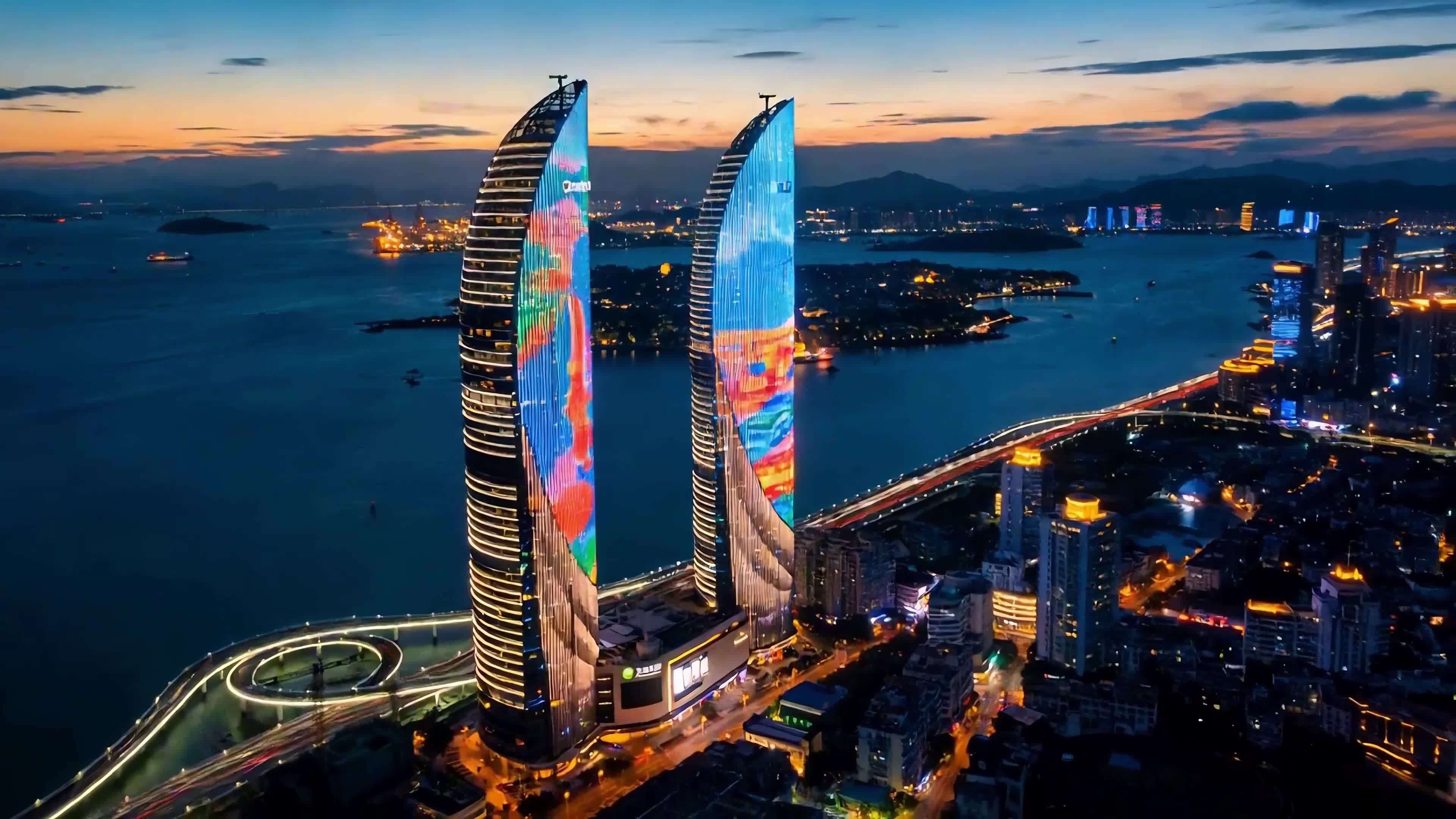 厦门城市地标夜景视频素材画面1