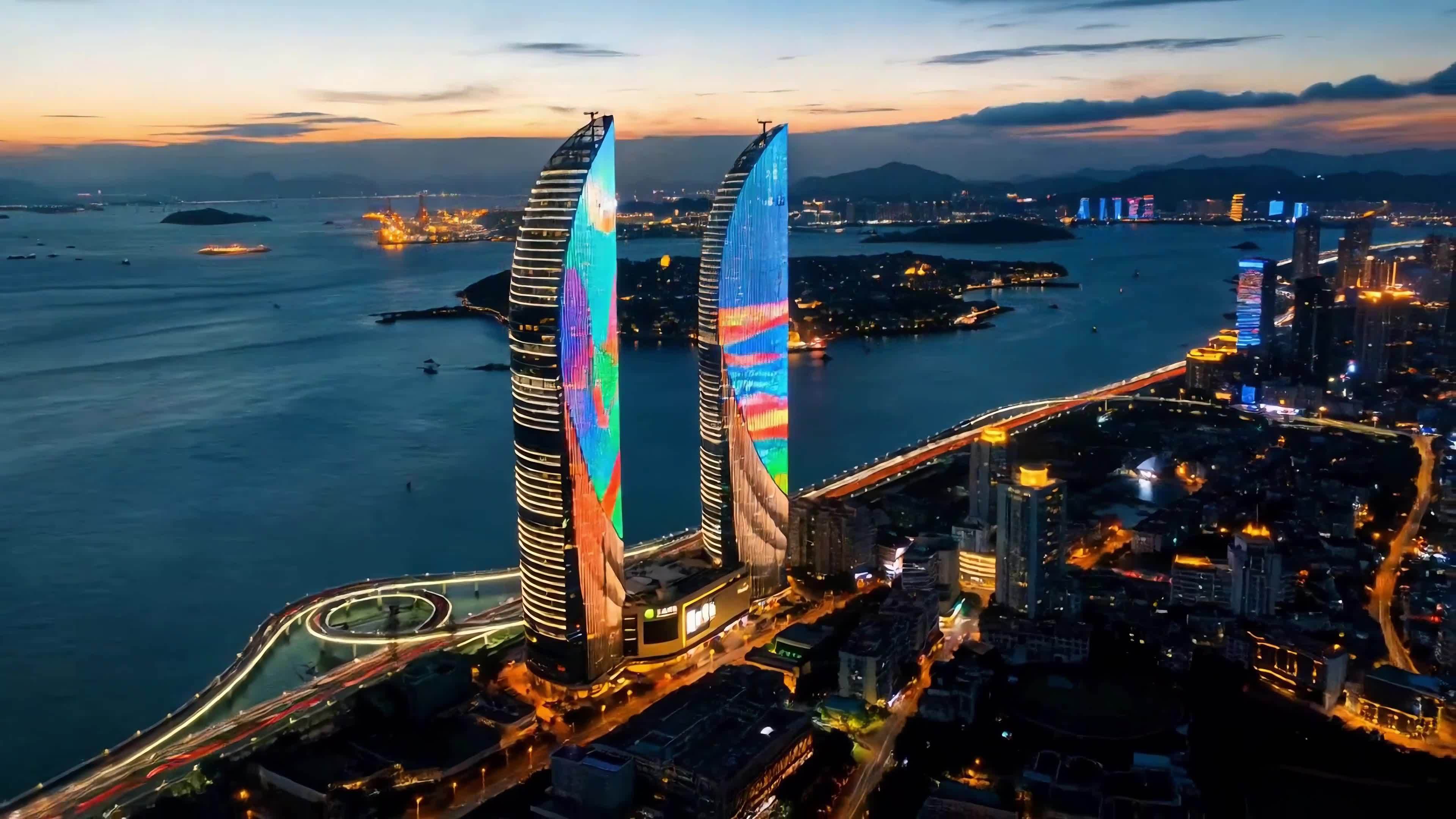 厦门城市地标夜景视频素材画面2
