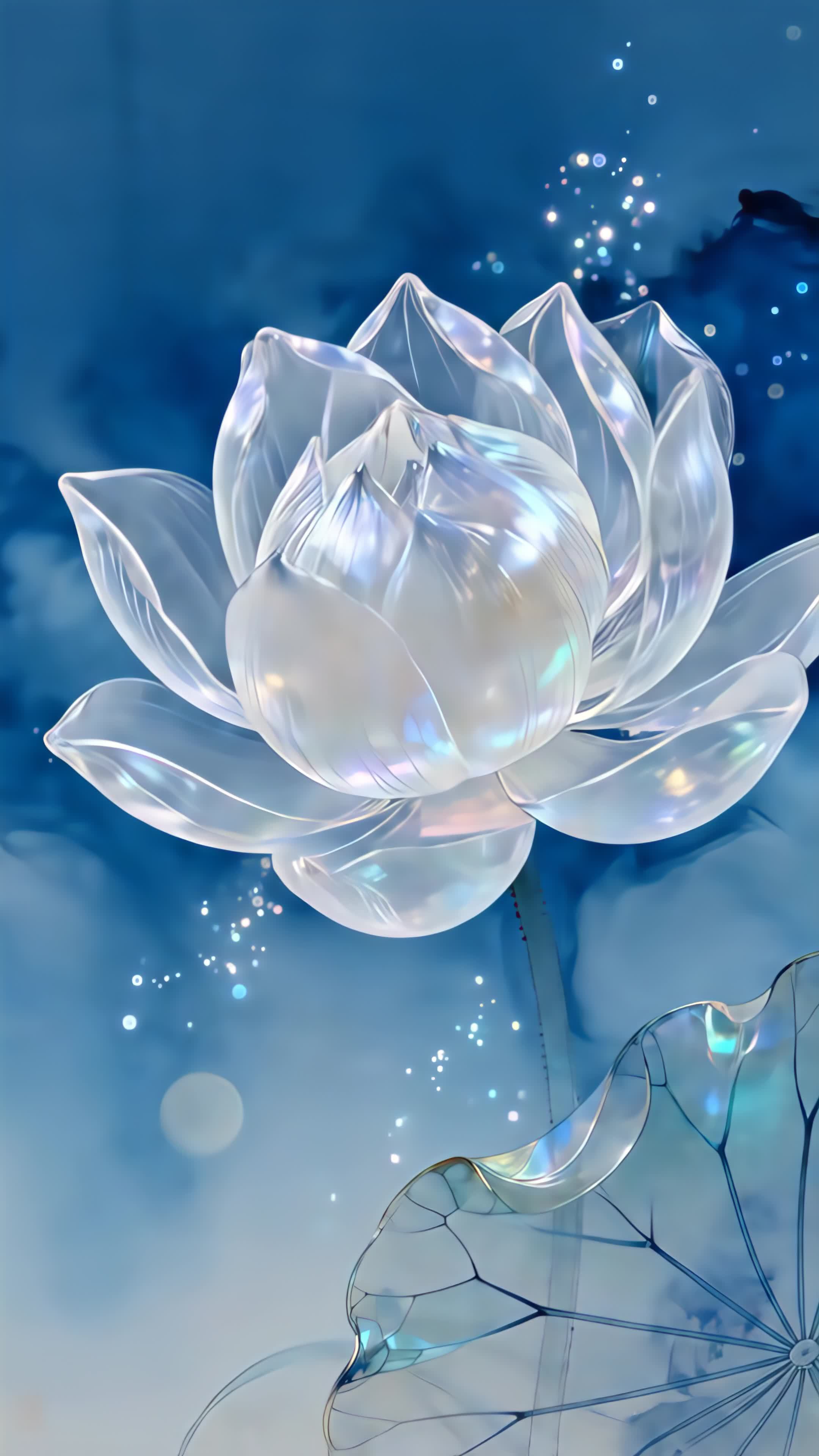 蓝色背景透明水晶琉璃发光花朵动画合集视频素材画面1