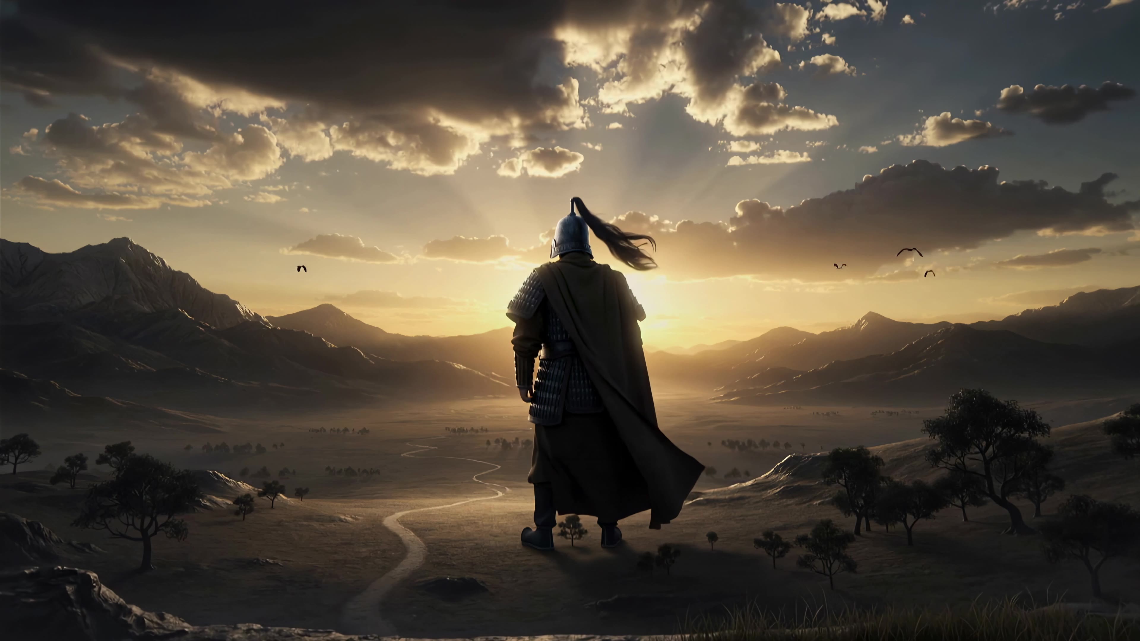 古风侠客背影 夕阳远景视频素材画面2