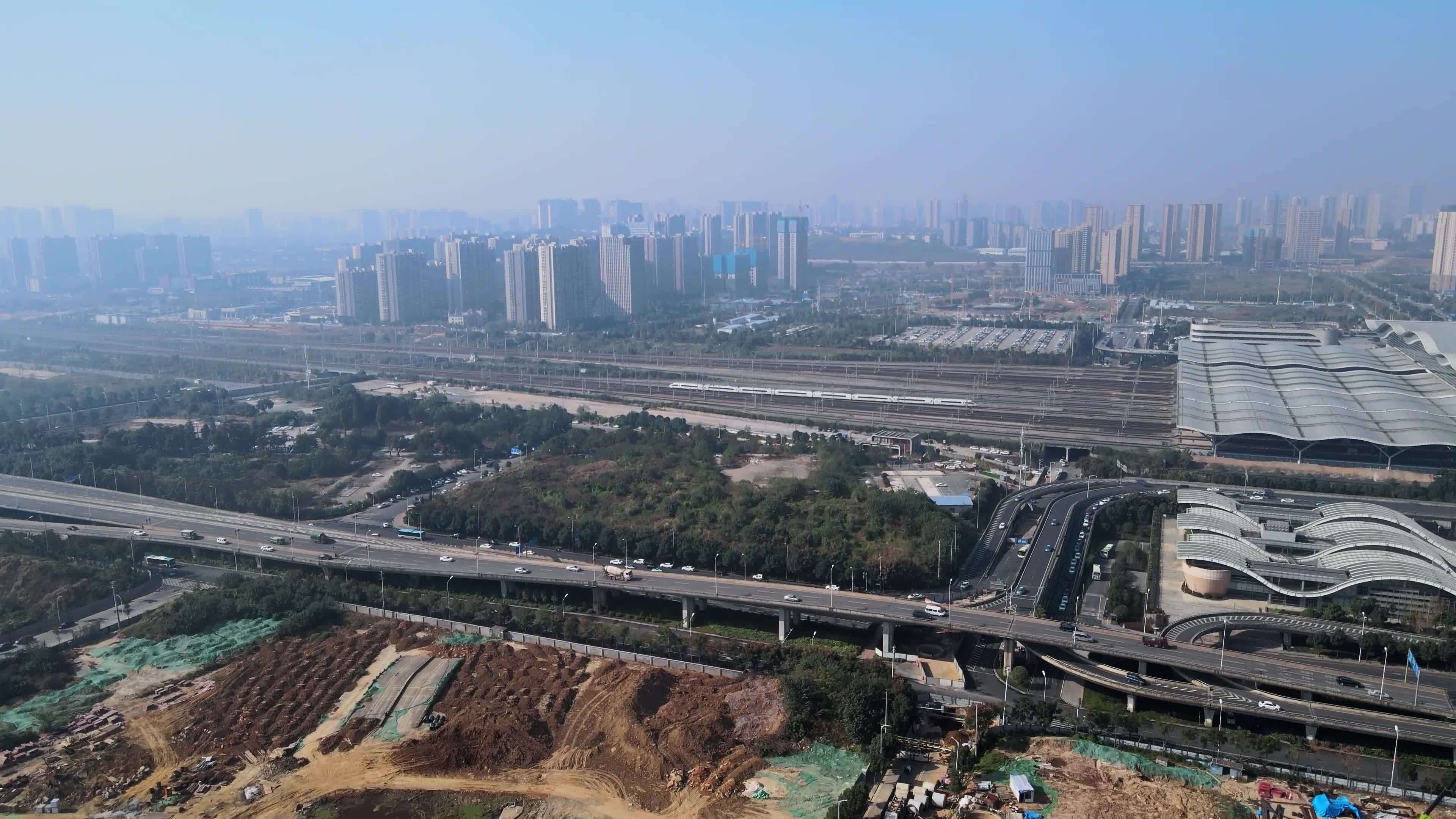 长沙南站航拍多镜头视频素材画面2