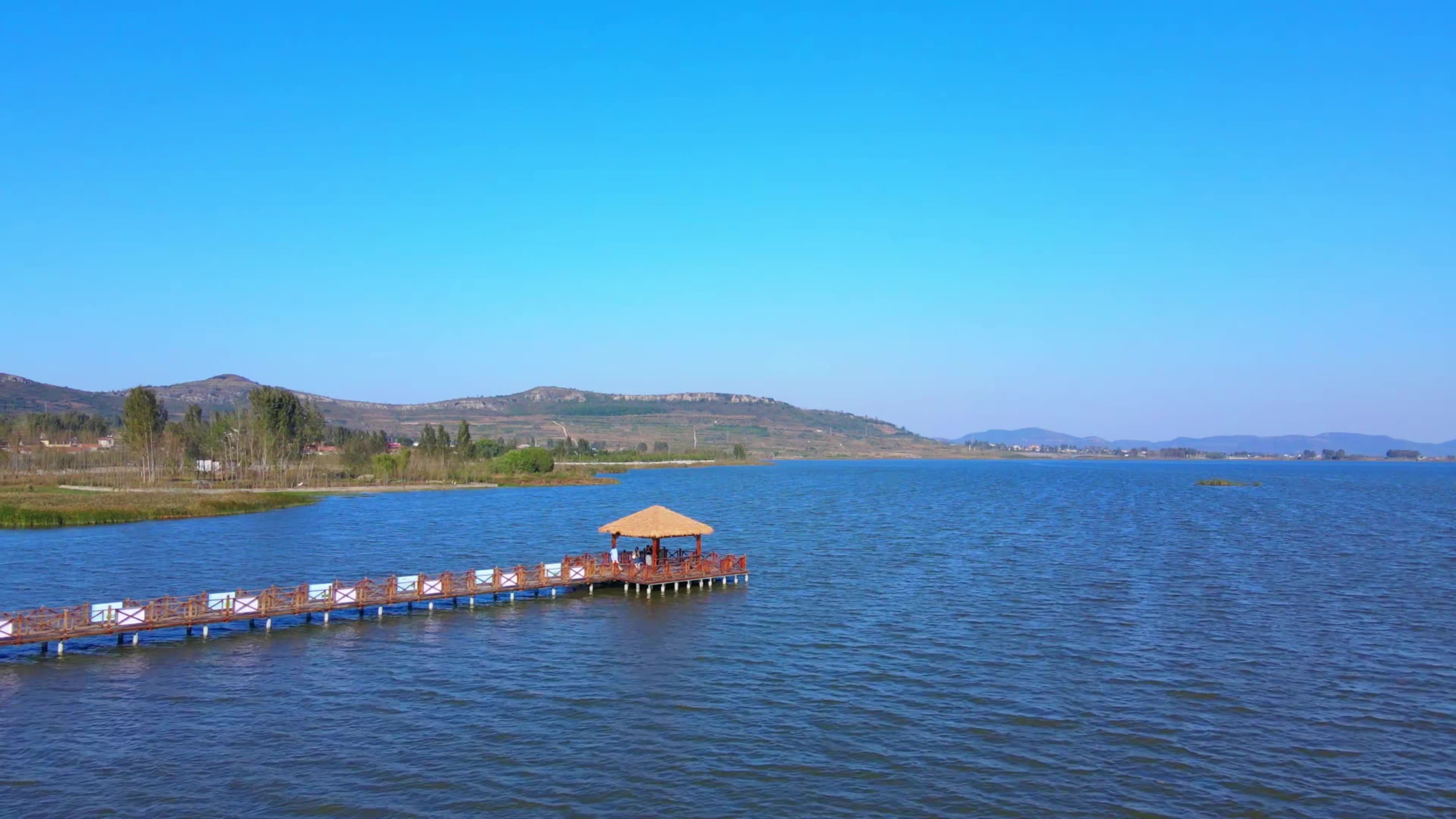 兰陵县会宝岭水库 会宝湖 湖景 自然风光视频素材画面1