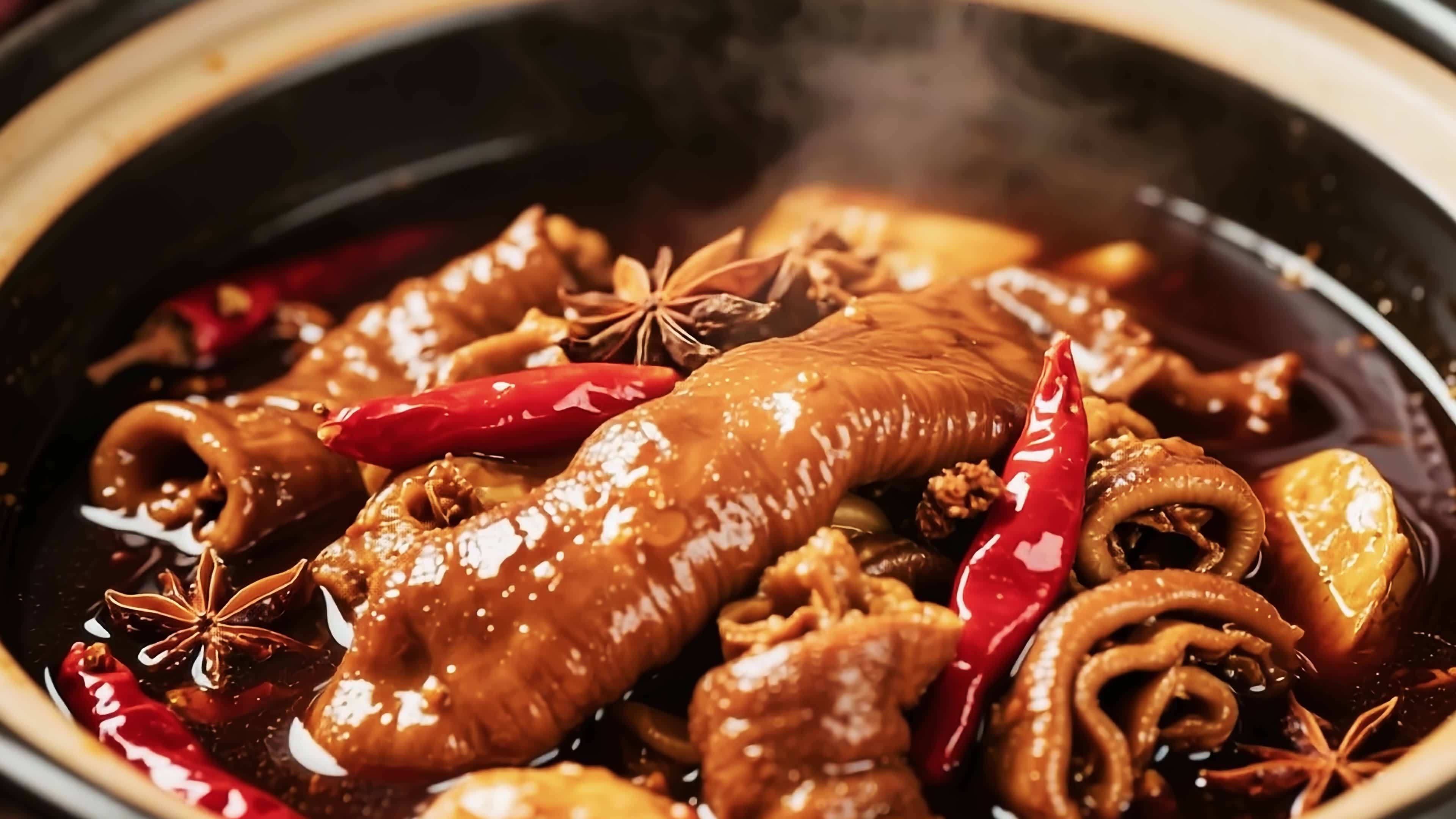 香辣卤大肠美食制作视频素材画面1