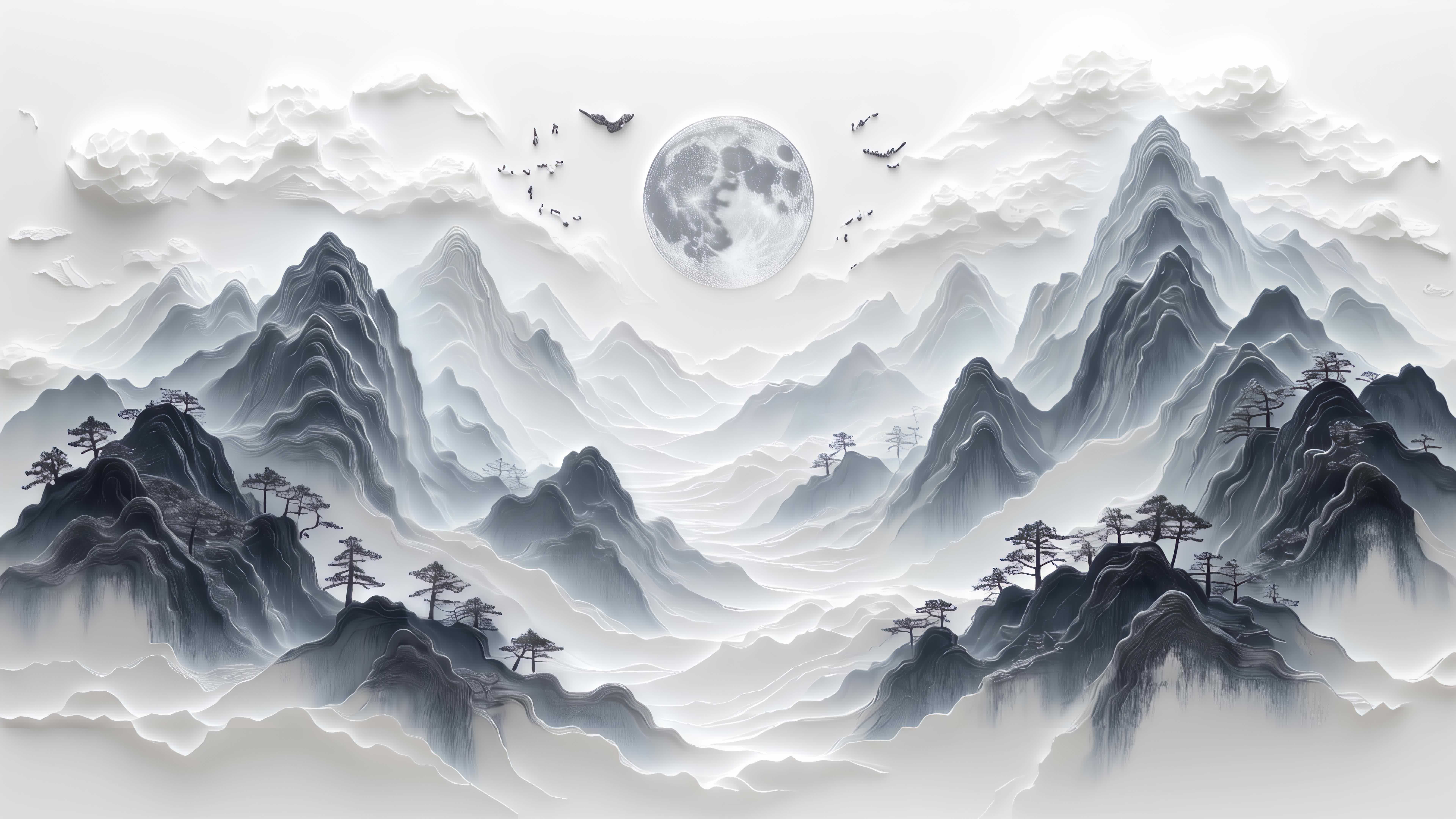 【8K】水墨风山水意境古风背景视频素材画面1