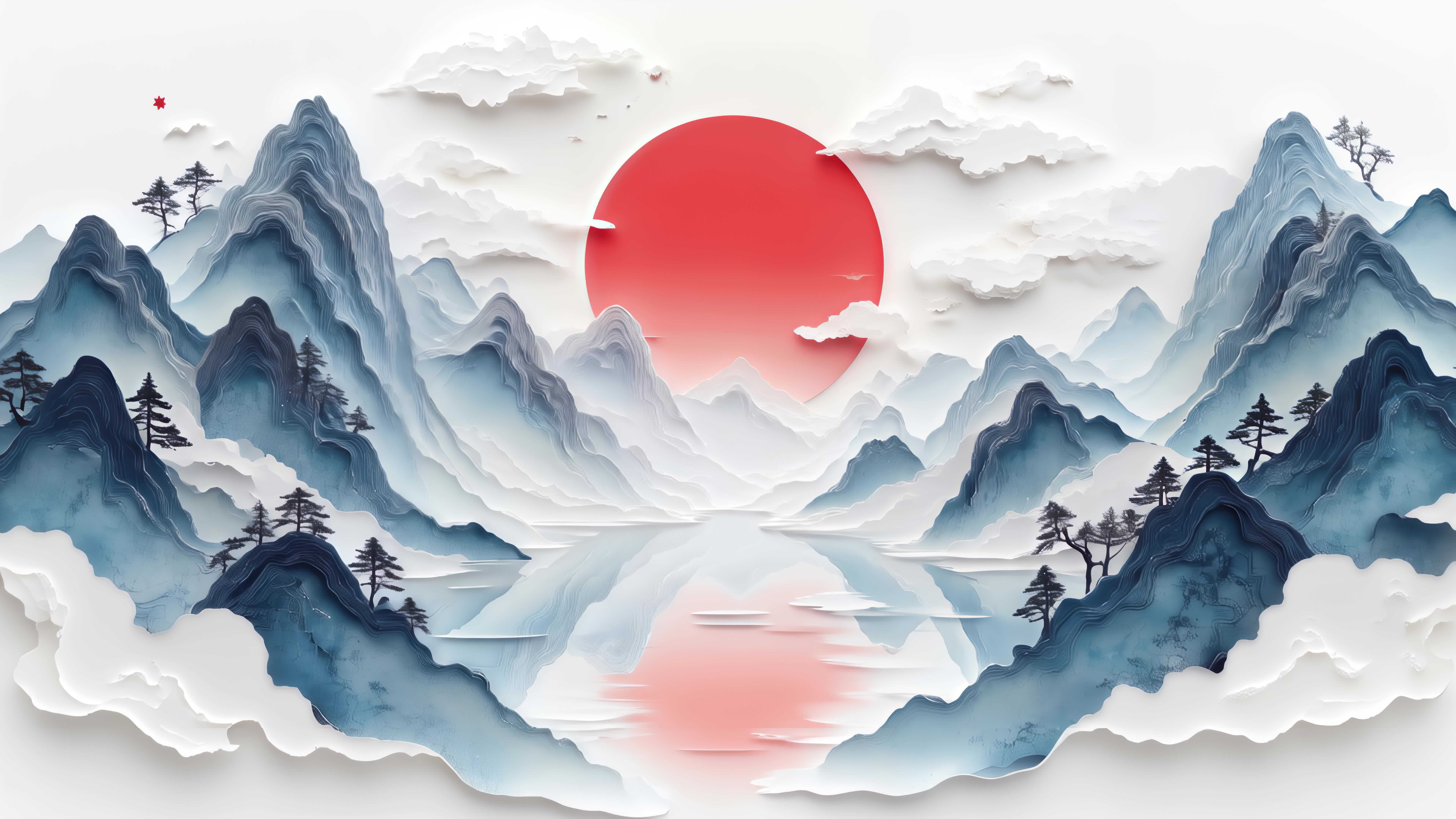 【8K】水墨山水日出东方古风背景视频素材画面1