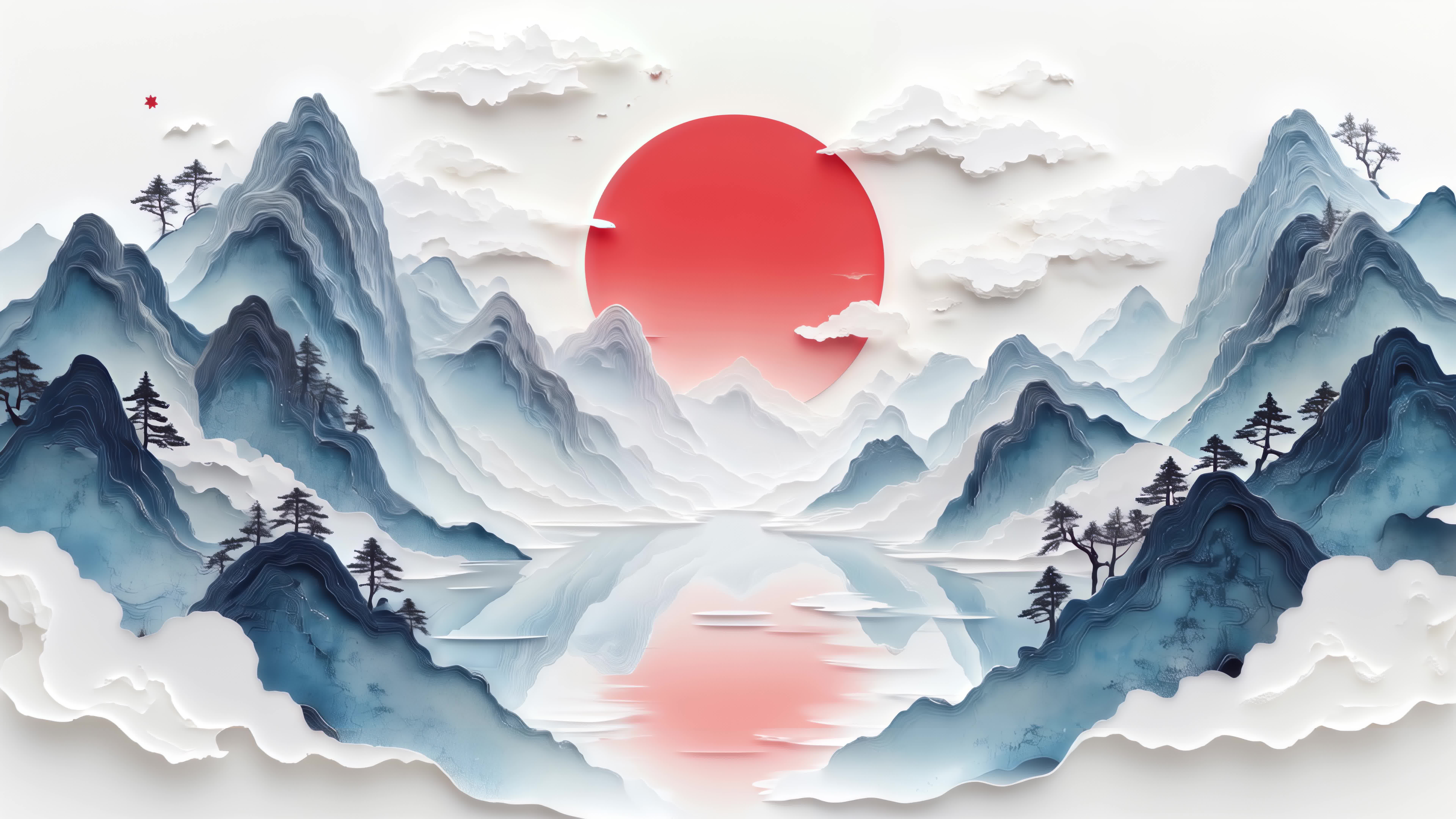 【8K】水墨山水日出东方古风背景视频素材画面2