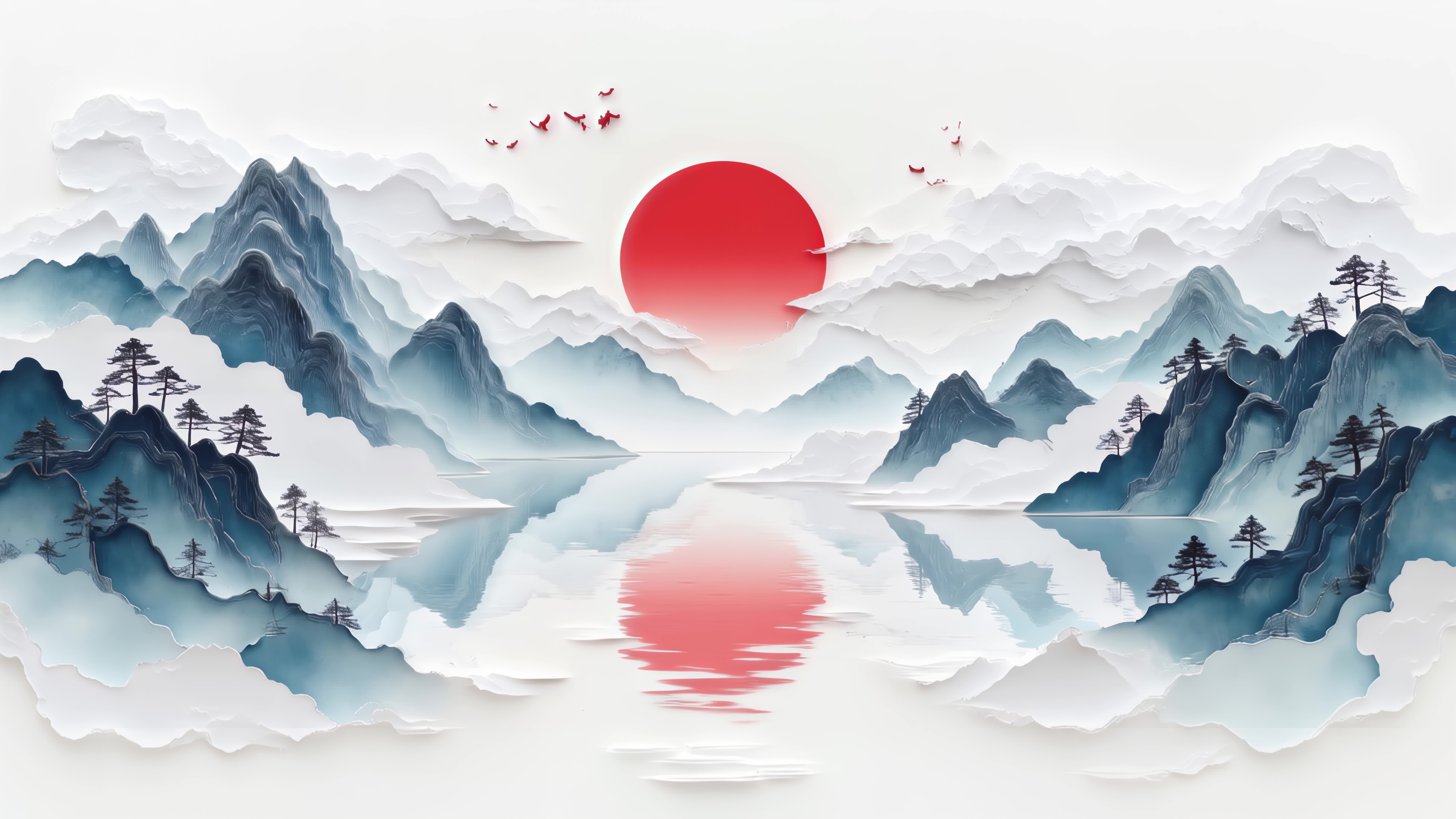 【8K】水墨山水日出意境古风背景视频素材画面2