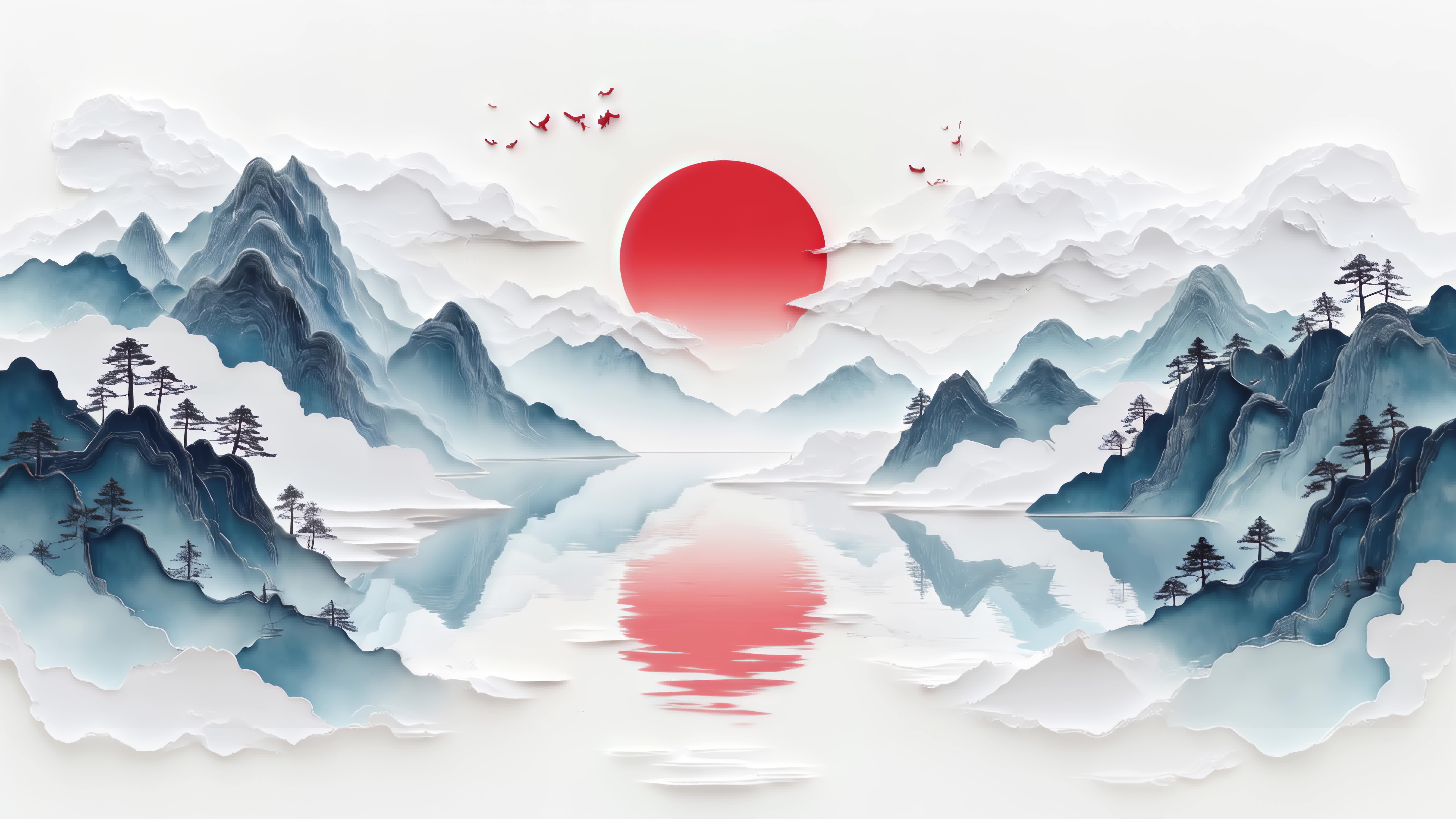 【8K】水墨山水日出意境古风背景视频素材画面3
